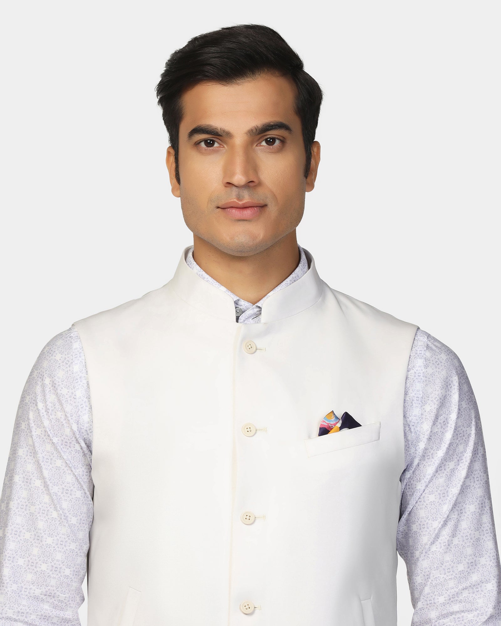 TechPro Bandhgala Formal White Solid Waistcoat - Travalo