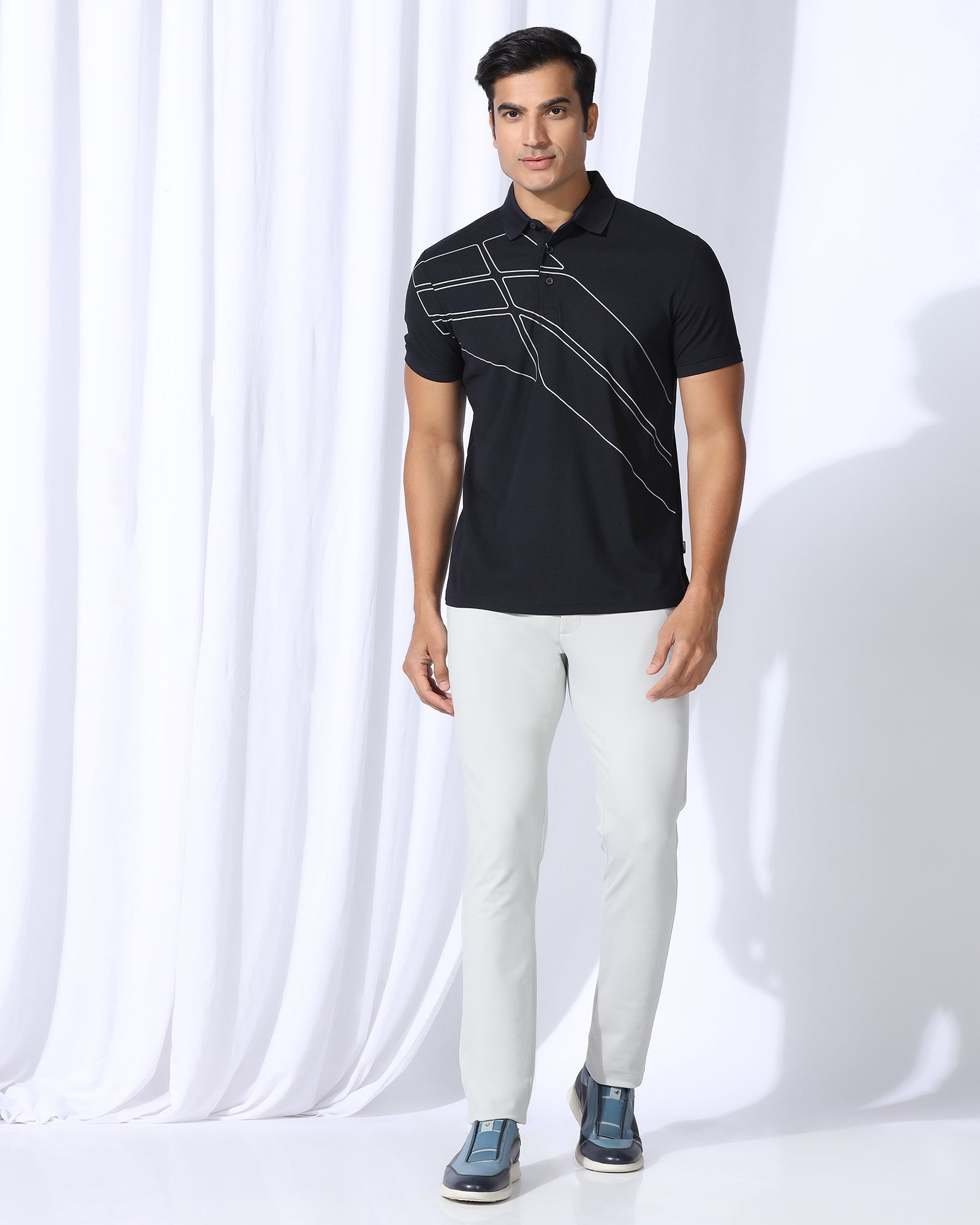 TechPro Polo Navy Printed T-Shirt - Slash