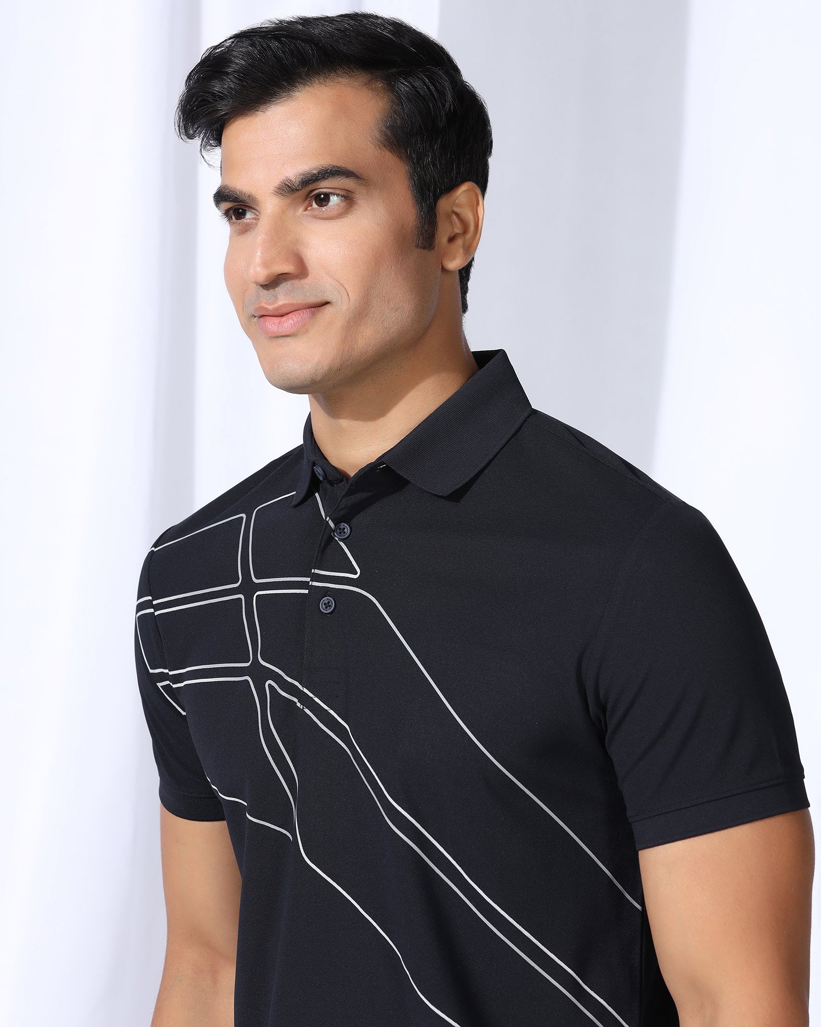 TechPro Polo Navy Printed T-Shirt - Slash