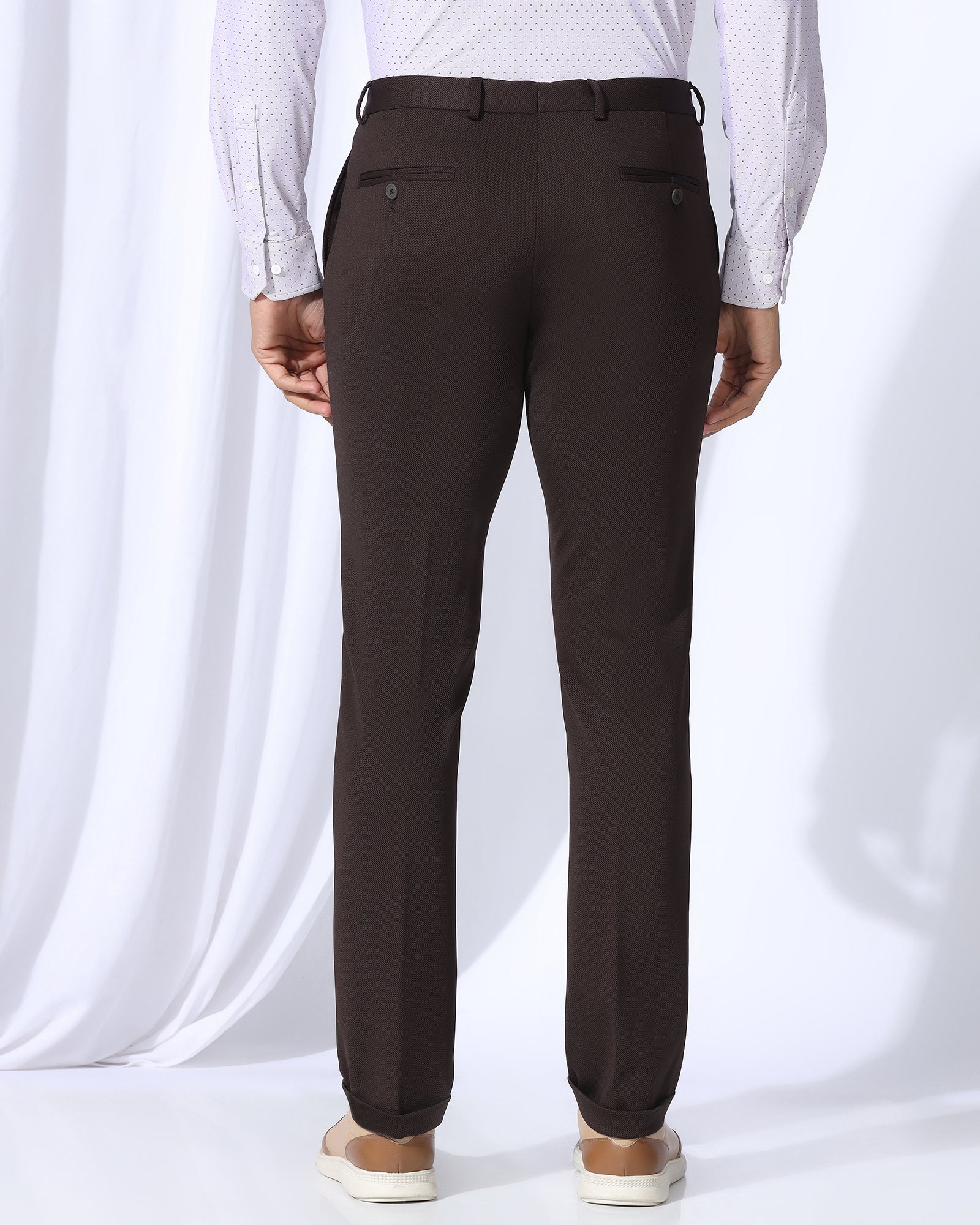 TechPro Slim Fit B-91 Formal Dark Brown Textured Trouser - Meteor