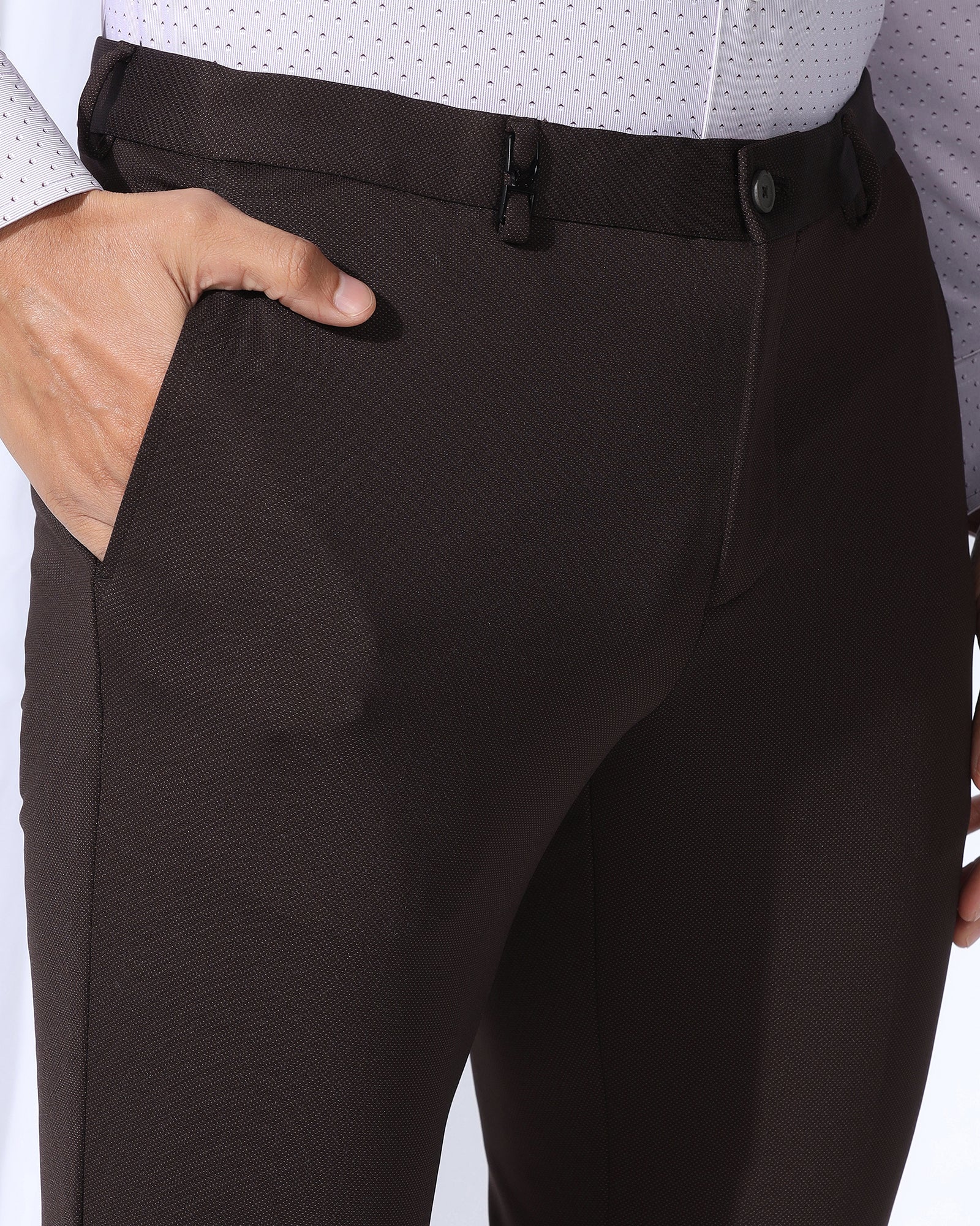 TechPro Slim Fit B-91 Formal Dark Brown Textured Trouser - Meteor