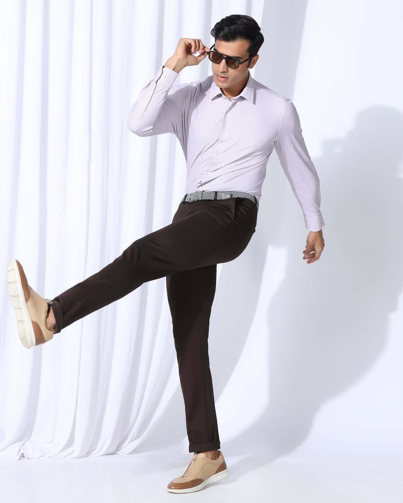 TechPro Slim Fit B-91 Formal Dark Brown Textured Trouser - Meteor