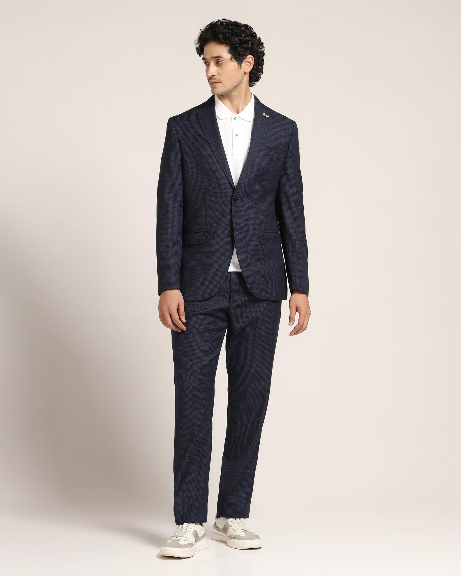 Luxe Three Piece Royal Blue Textured Formal Suit - Rolfe - Blackberrys