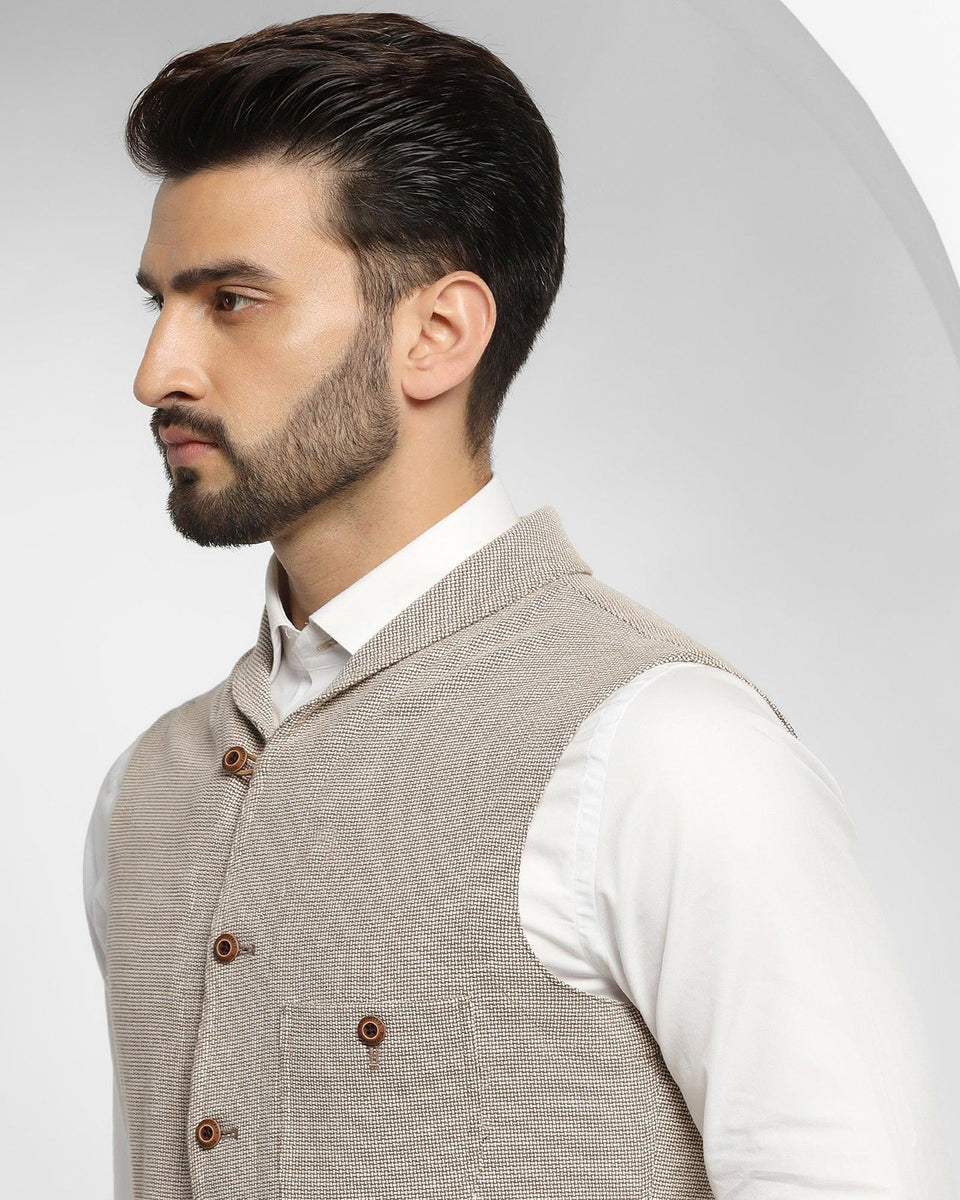 Textured Casual Bandhgala Waistcoat In Tobacco Brown (Armando)