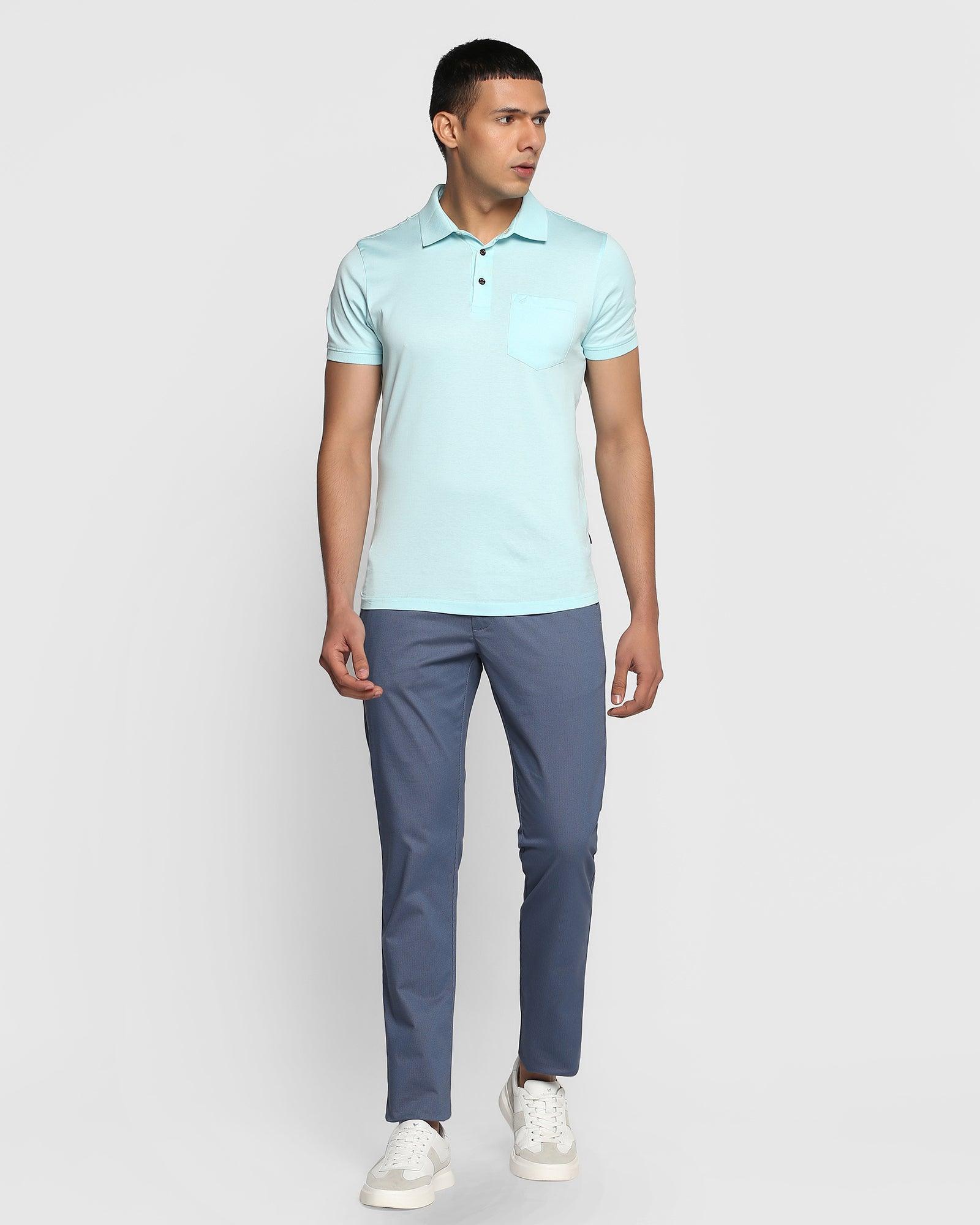 Textured Casual Khakis In Blue B-91 (Bob) - Blackberrys