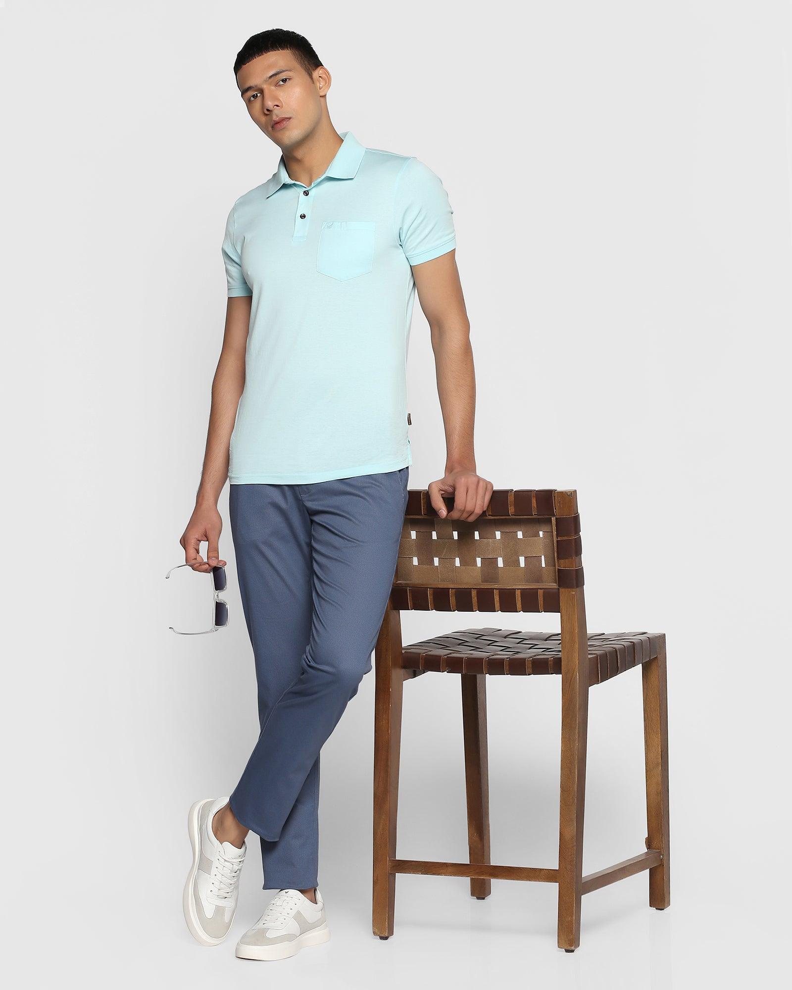 Textured Casual Khakis In Blue B-91 (Bob) - Blackberrys