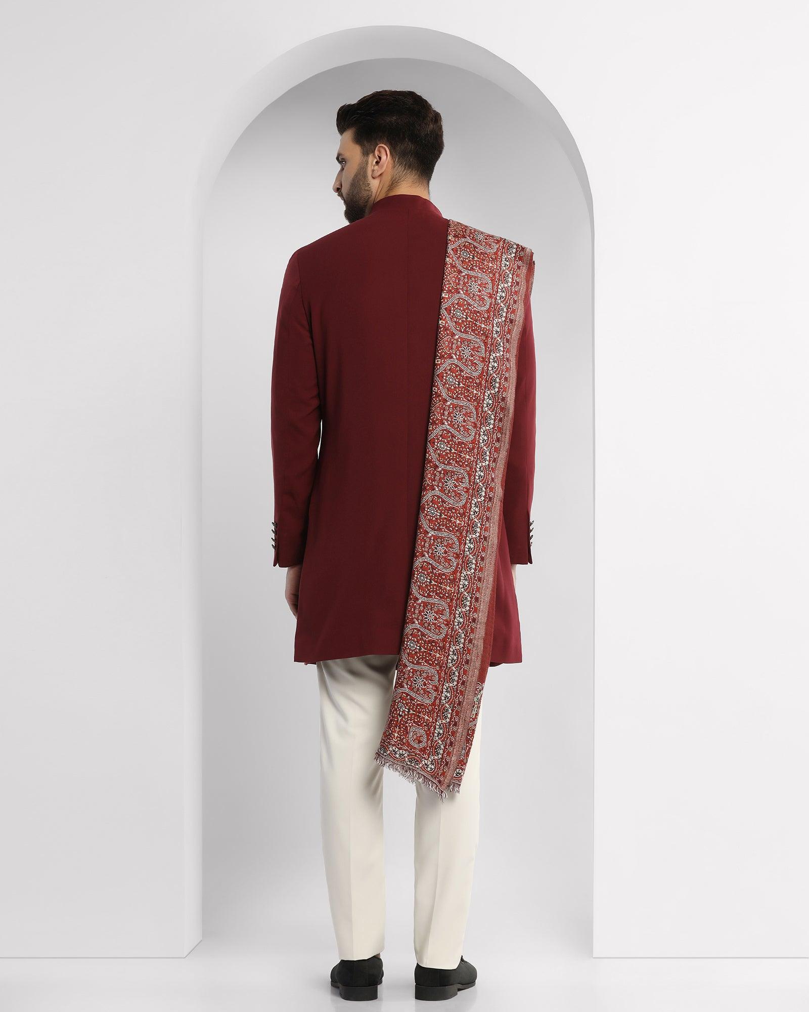 Textured Ethnic 2 Pcs Suit In Wine (Tren) - Blackberrys