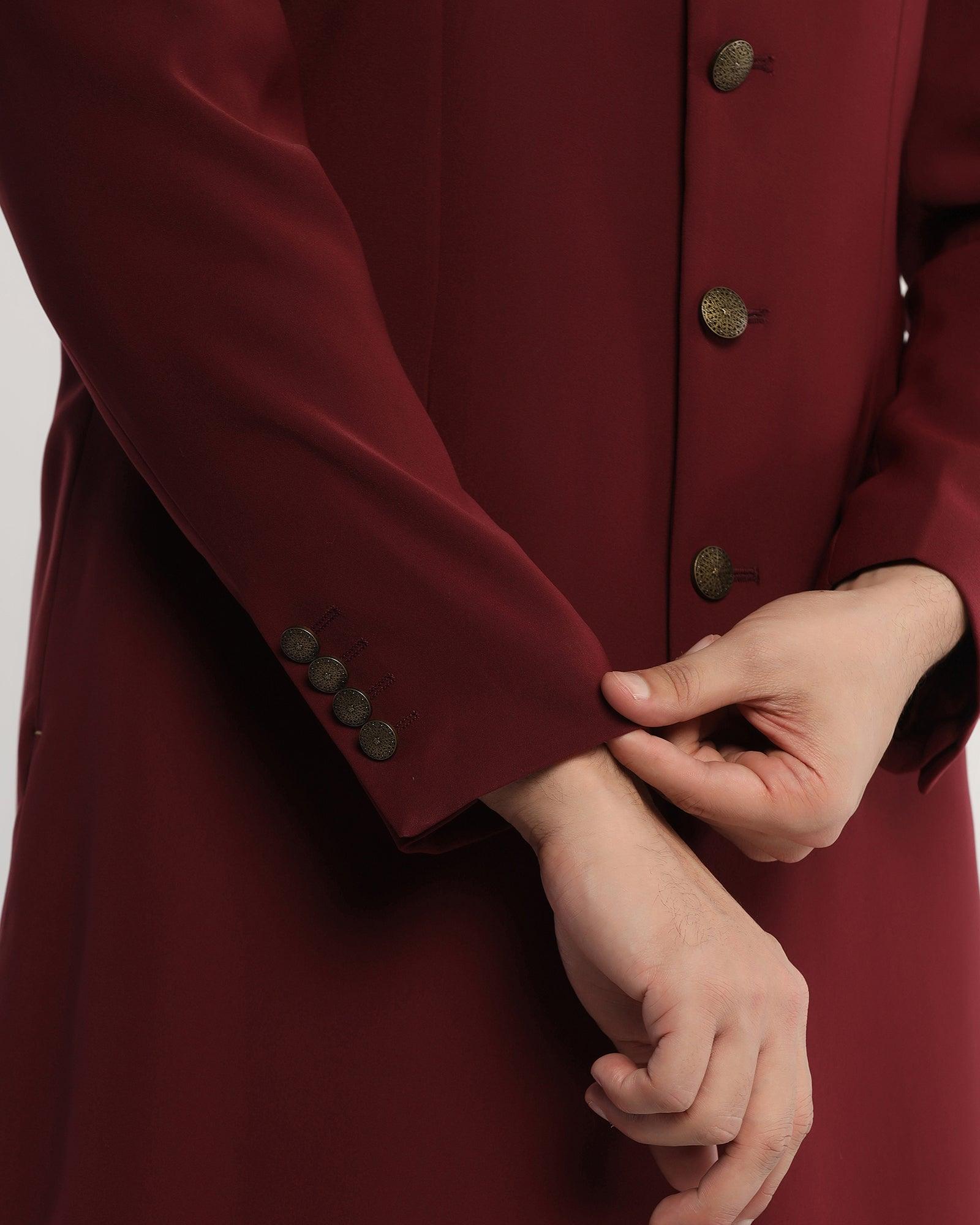 Textured Ethnic 2 Pcs Suit In Wine (Tren) - Blackberrys