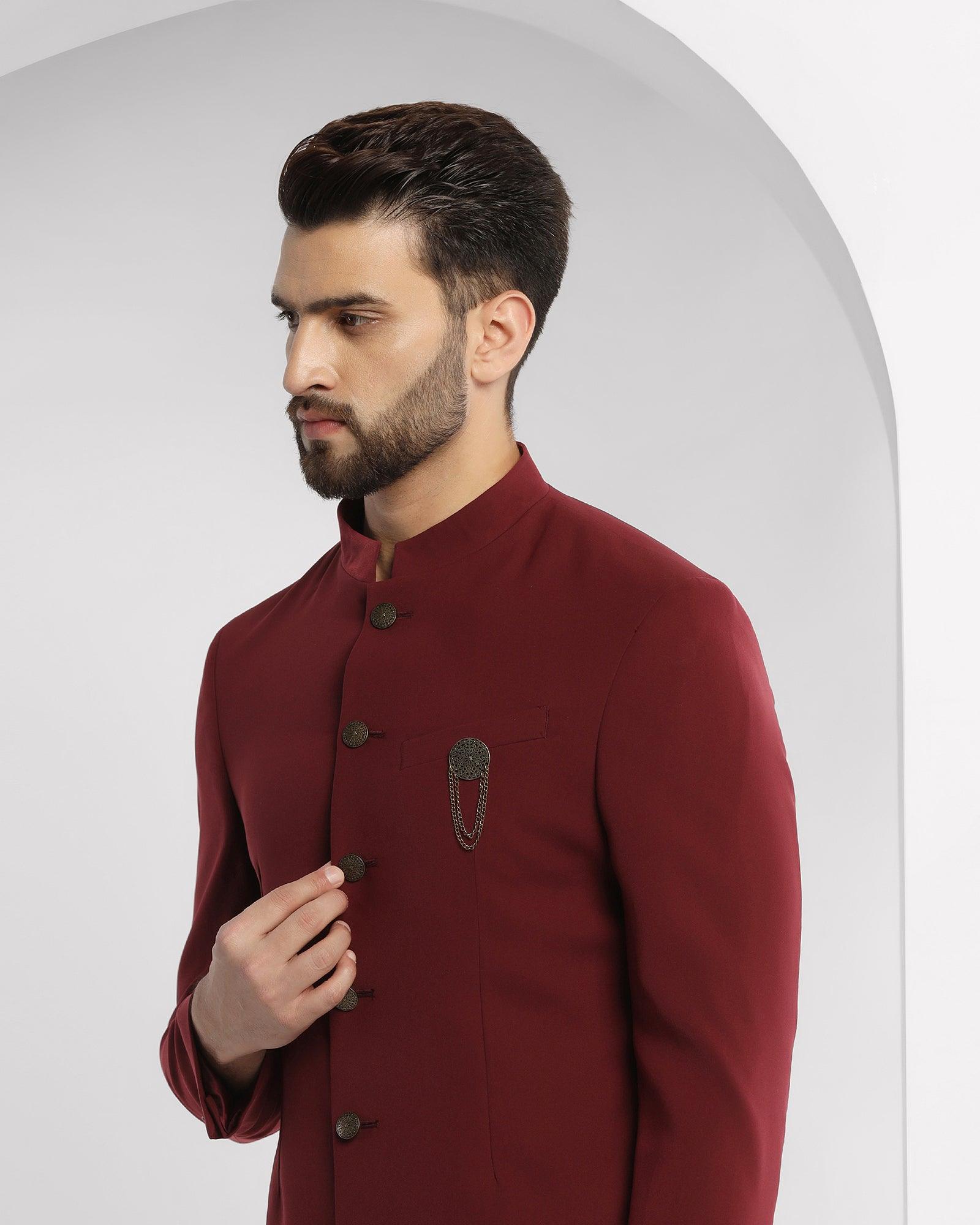 Textured Ethnic 2 Pcs Suit In Wine (Tren) - Blackberrys