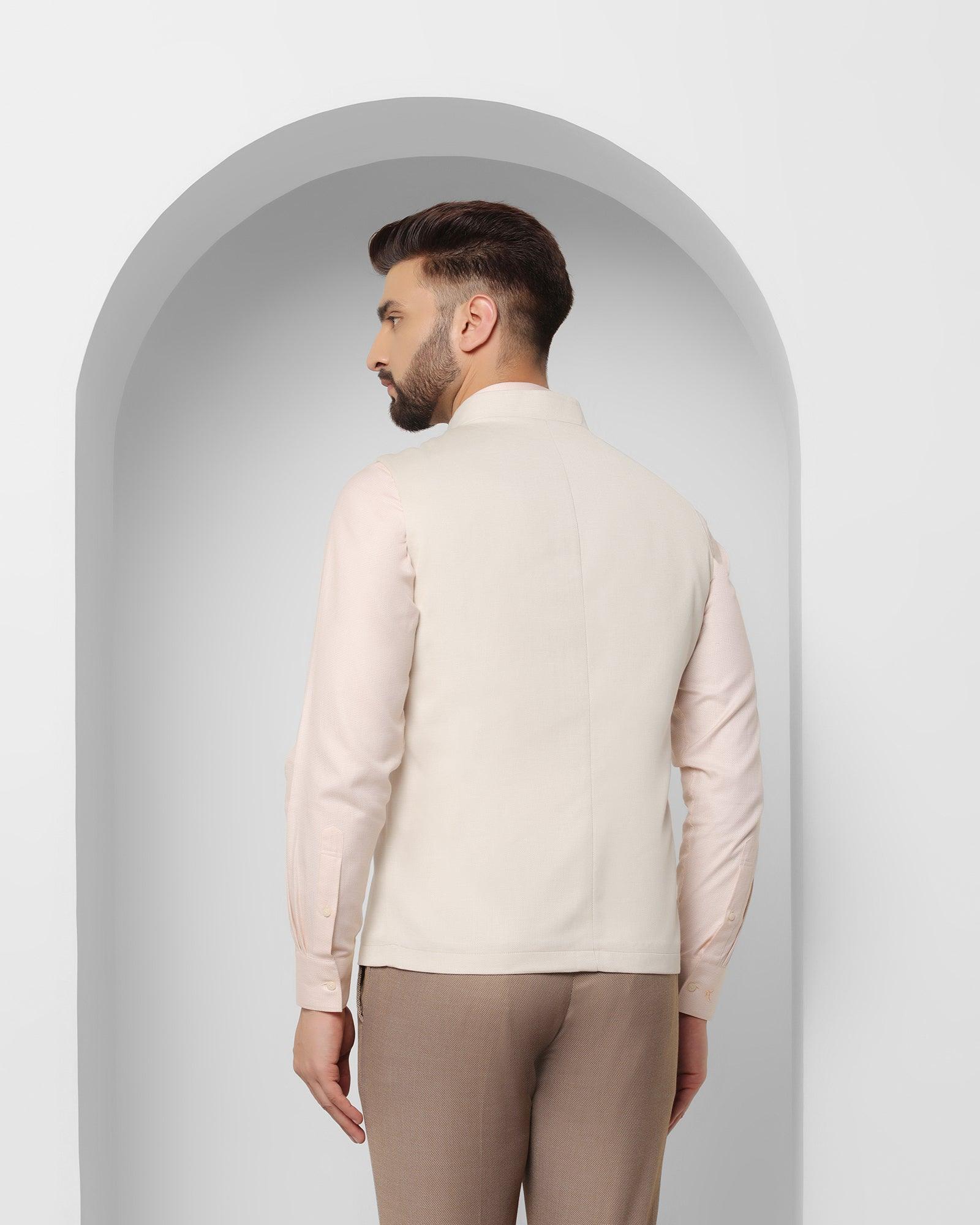 Textured Formal Bandhgala Waistcoat In Beige (Reef) - Blackberrys