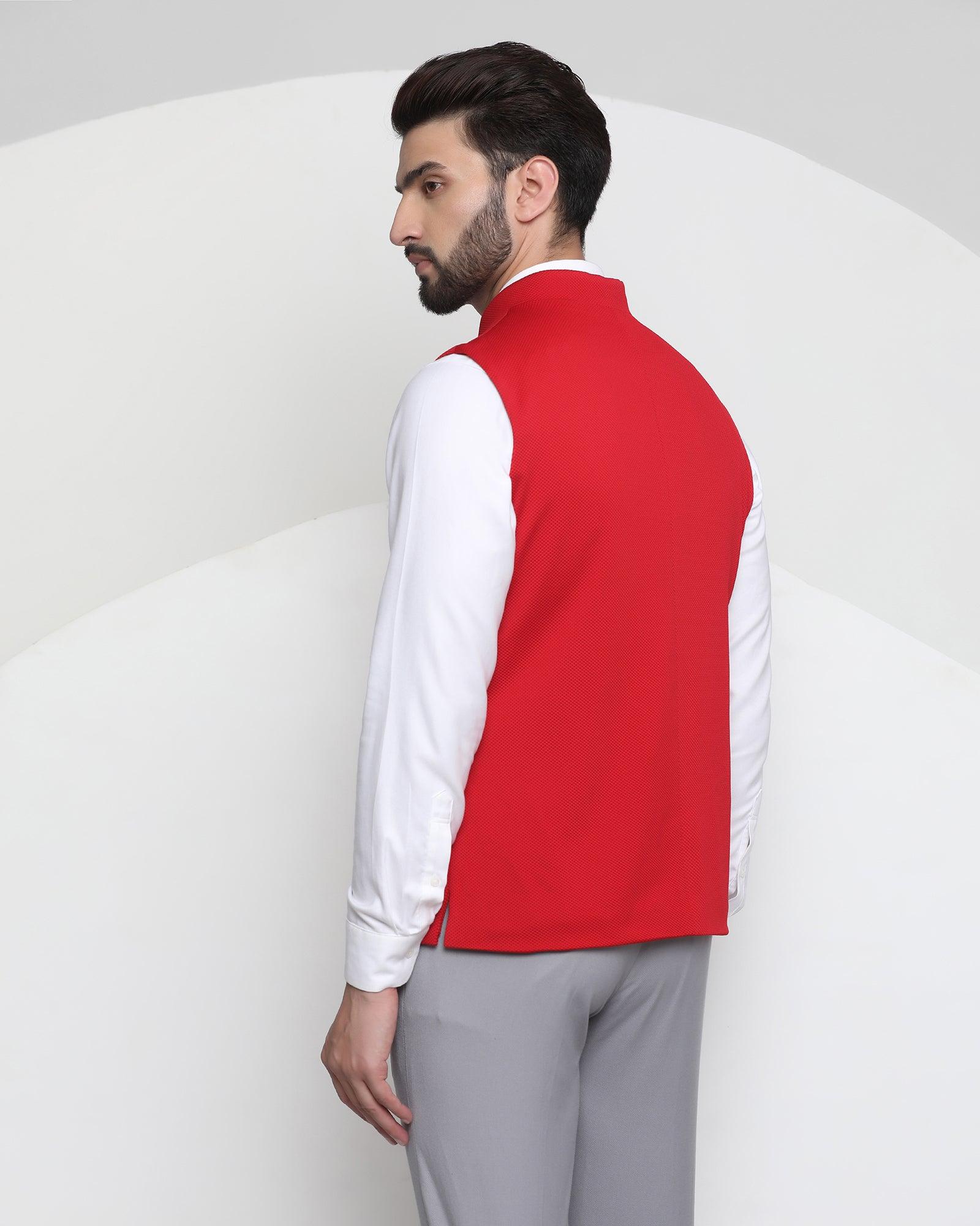 Textured Formal Bandhgala Waistcoat In Red (Vann) - Blackberrys