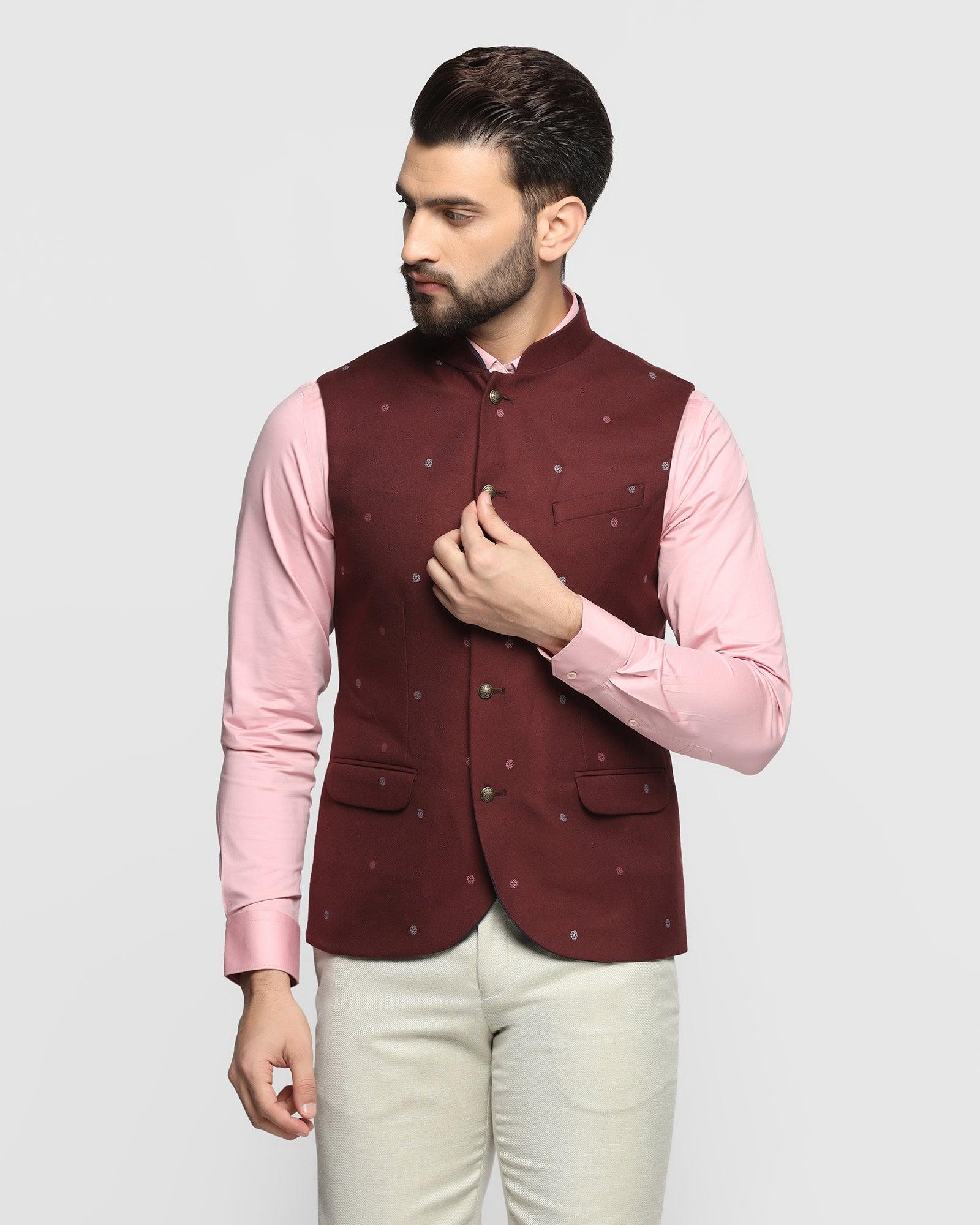 Textured Formal Bandhgala Waistcoat In Wine (Korbin) - Blackberrys