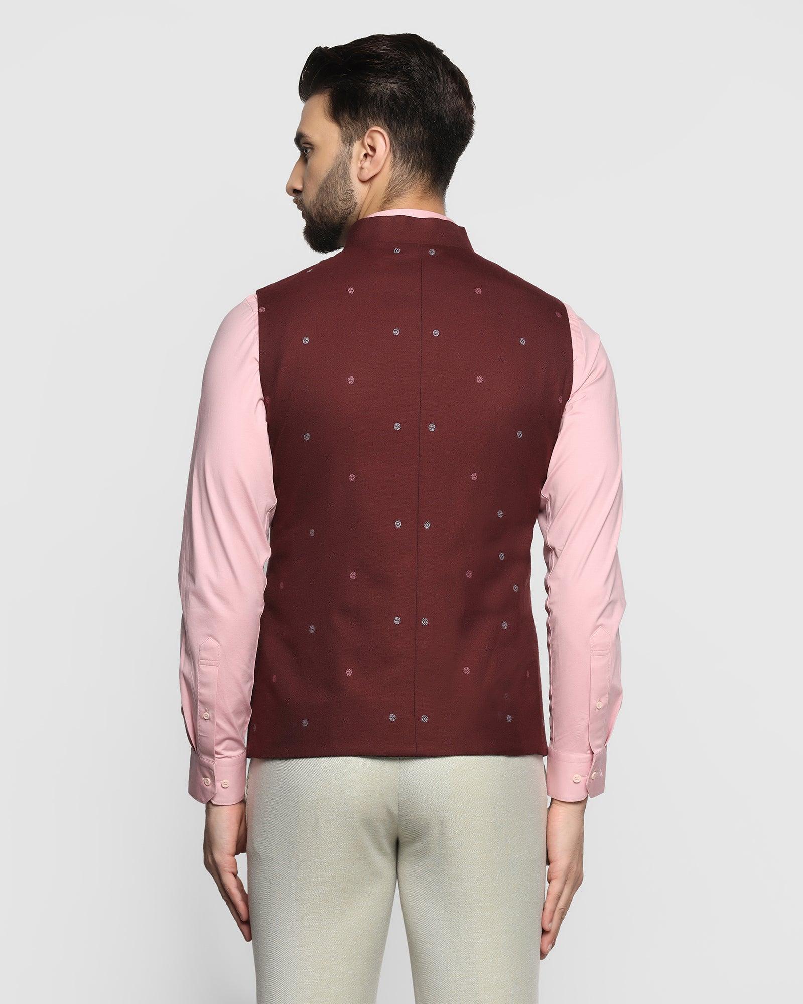 Textured Formal Bandhgala Waistcoat In Wine (Korbin) - Blackberrys