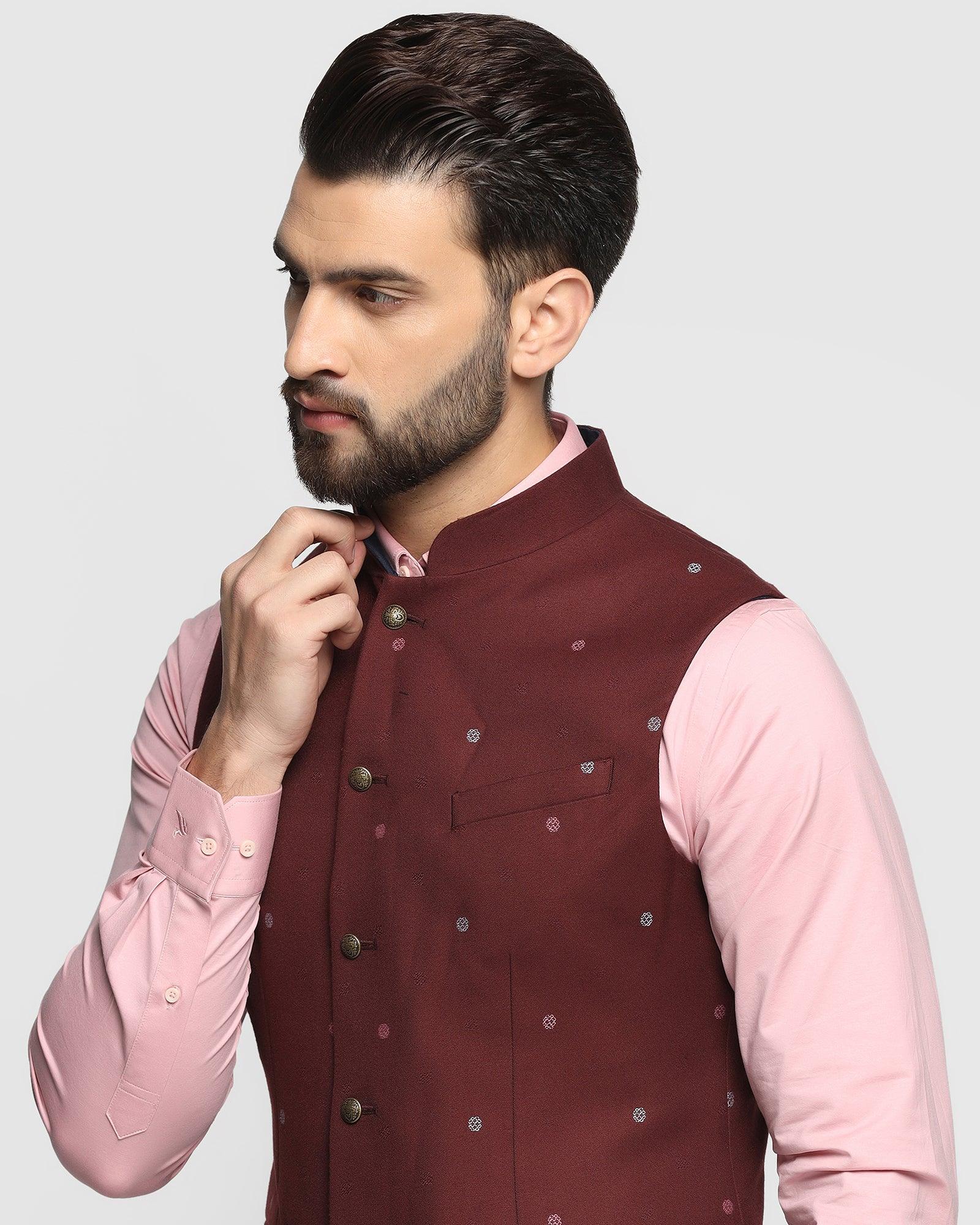 Textured Formal Bandhgala Waistcoat In Wine (Korbin) - Blackberrys