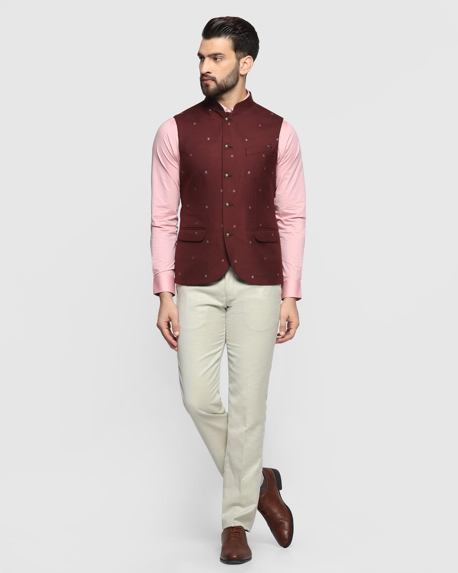 Textured Formal Bandhgala Waistcoat In Wine (Korbin) - Blackberrys