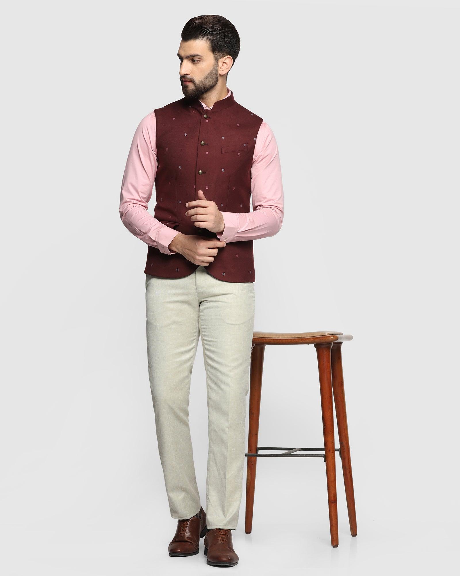 Textured Formal Bandhgala Waistcoat In Wine (Korbin) - Blackberrys