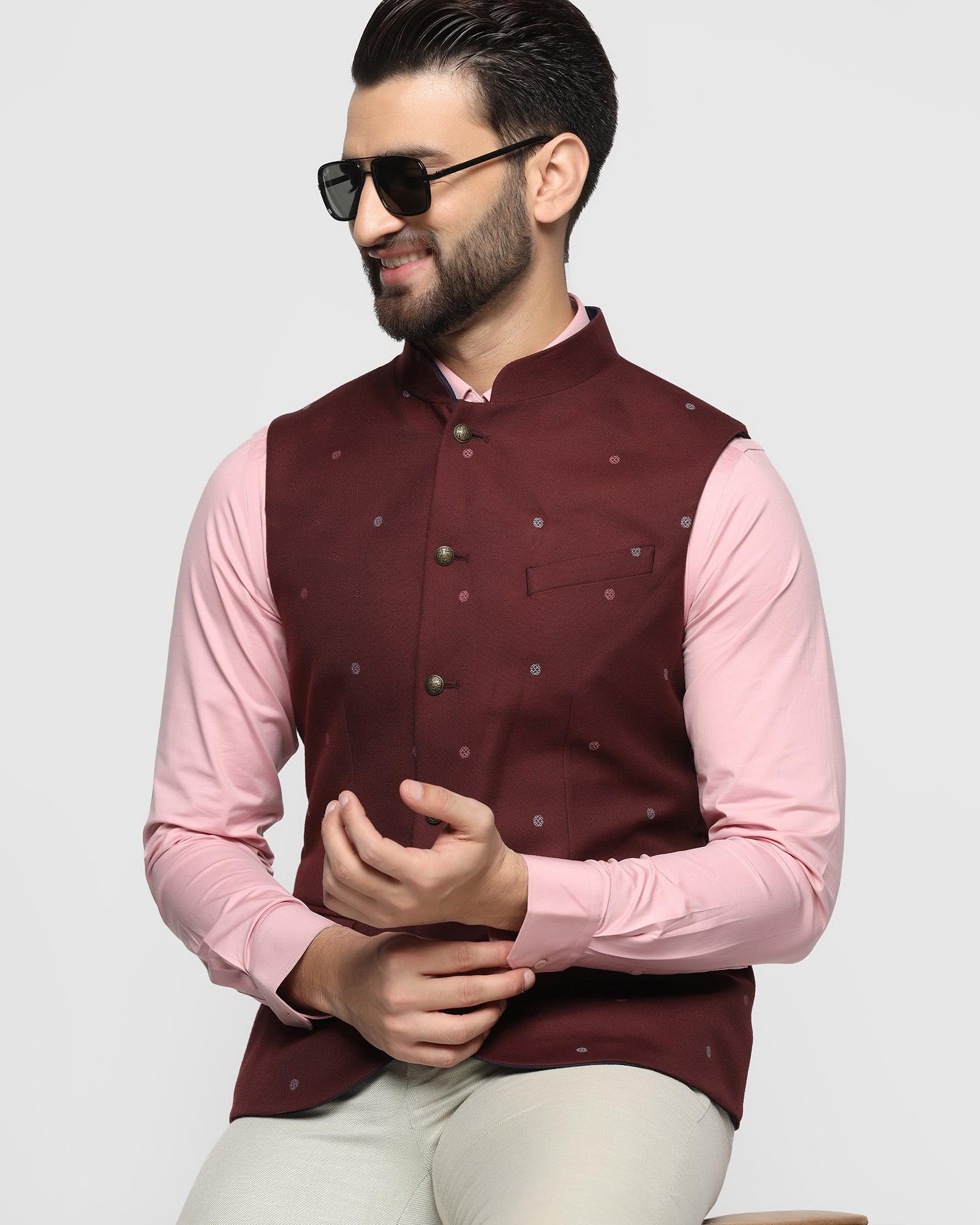 Textured Formal Bandhgala Waistcoat In Wine (Korbin) - Blackberrys