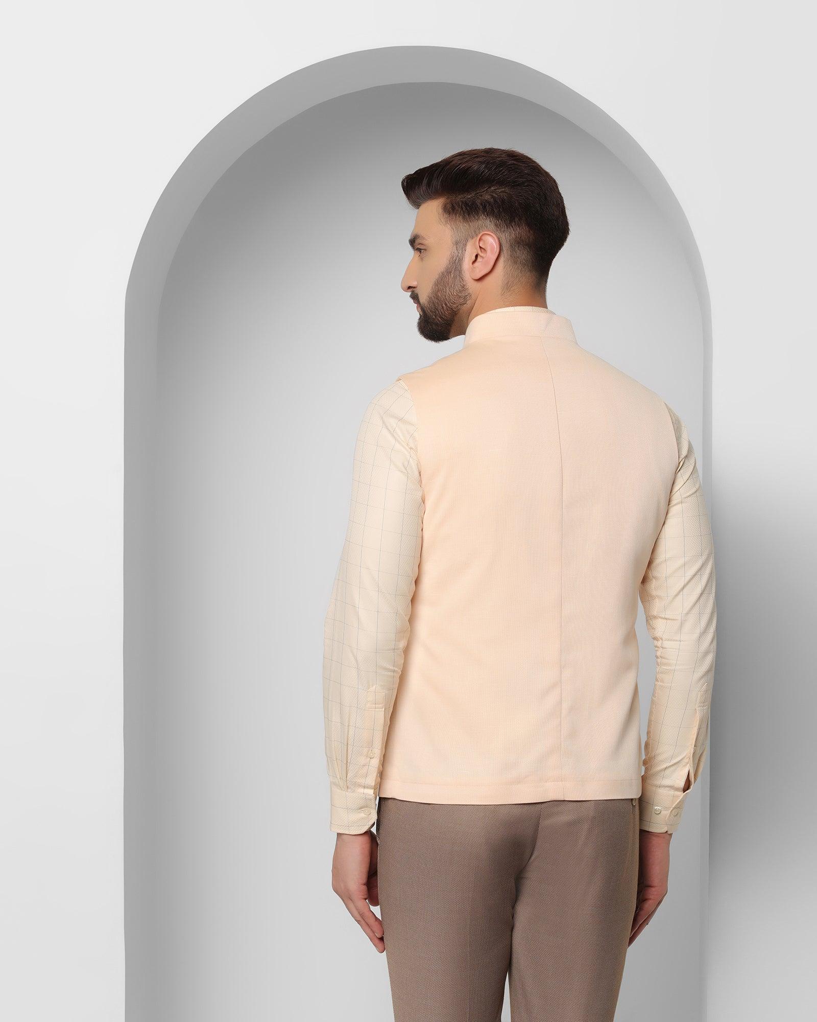 Textured Formal Bandhgala Waistcoat In Yellow (Reef) - Blackberrys