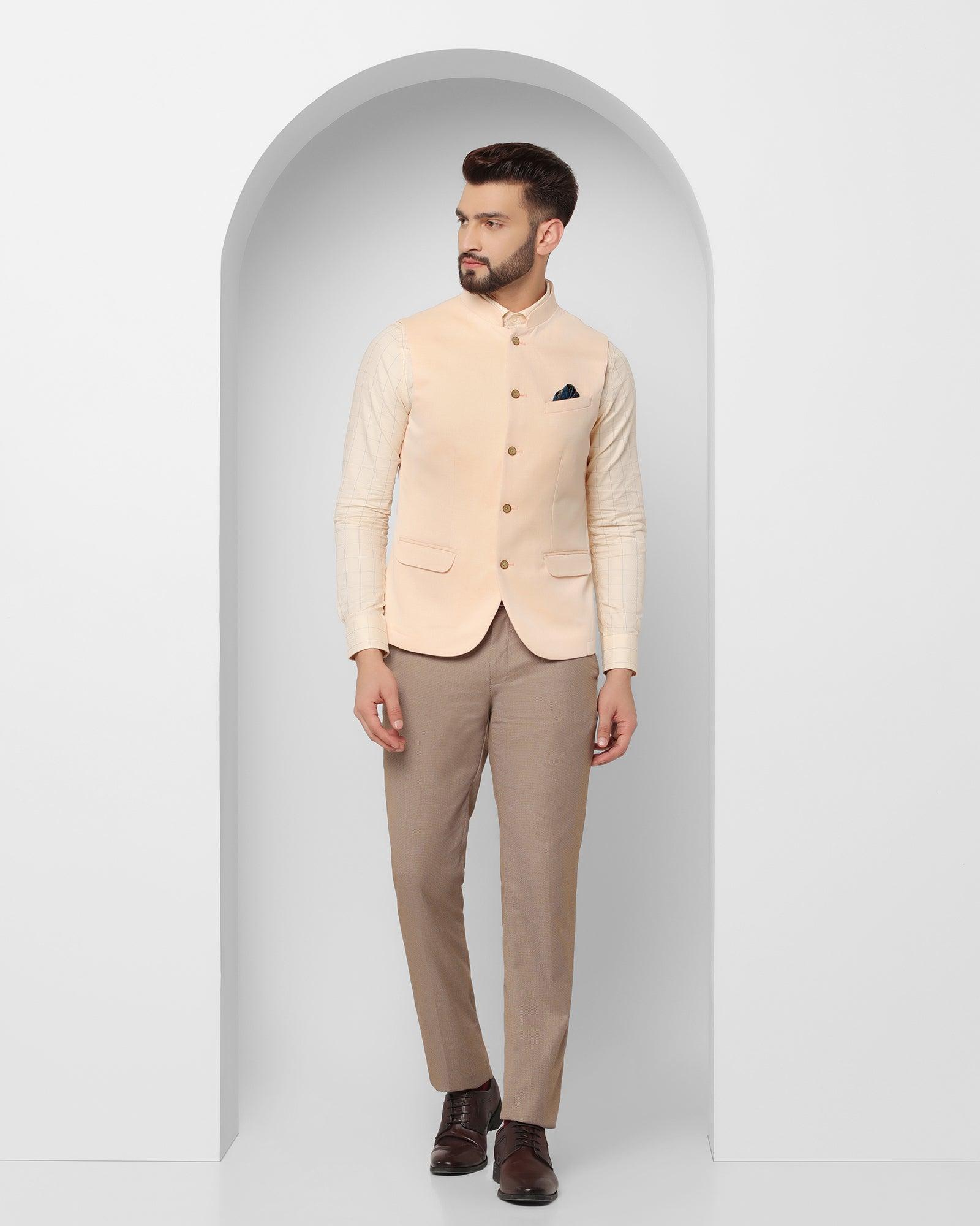 Textured Formal Bandhgala Waistcoat In Yellow (Reef) - Blackberrys