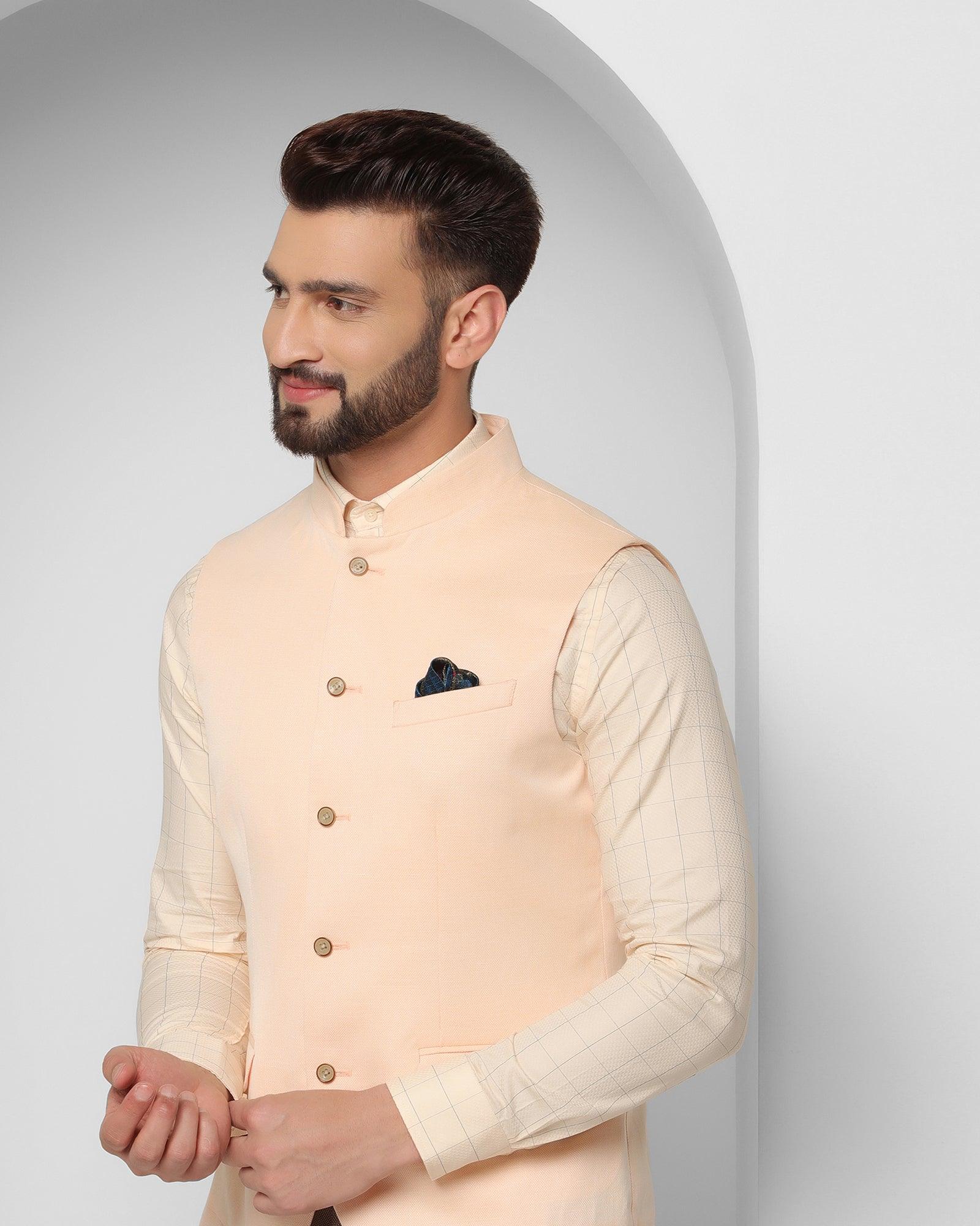 Textured Formal Bandhgala Waistcoat In Yellow (Reef) - Blackberrys