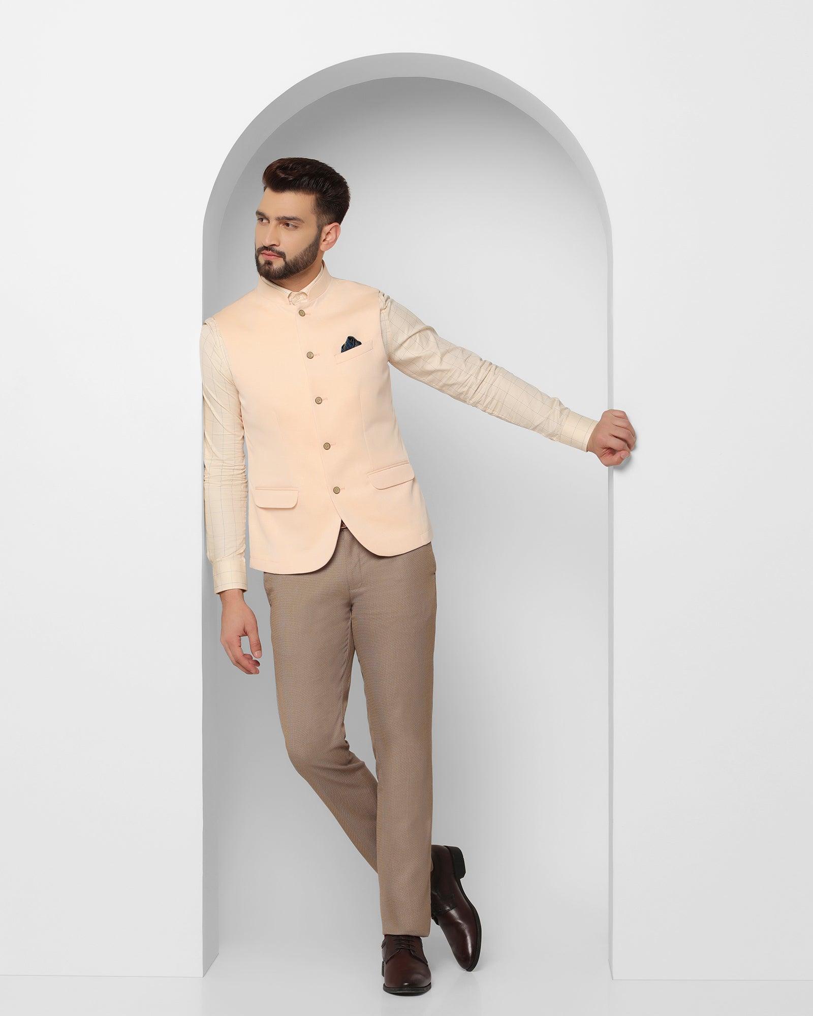 Textured Formal Bandhgala Waistcoat In Yellow (Reef) - Blackberrys