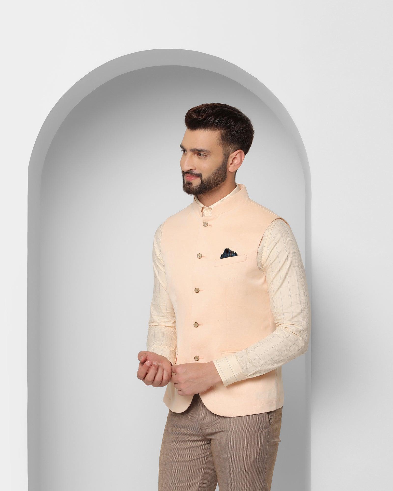 Textured Formal Bandhgala Waistcoat In Yellow (Reef) - Blackberrys