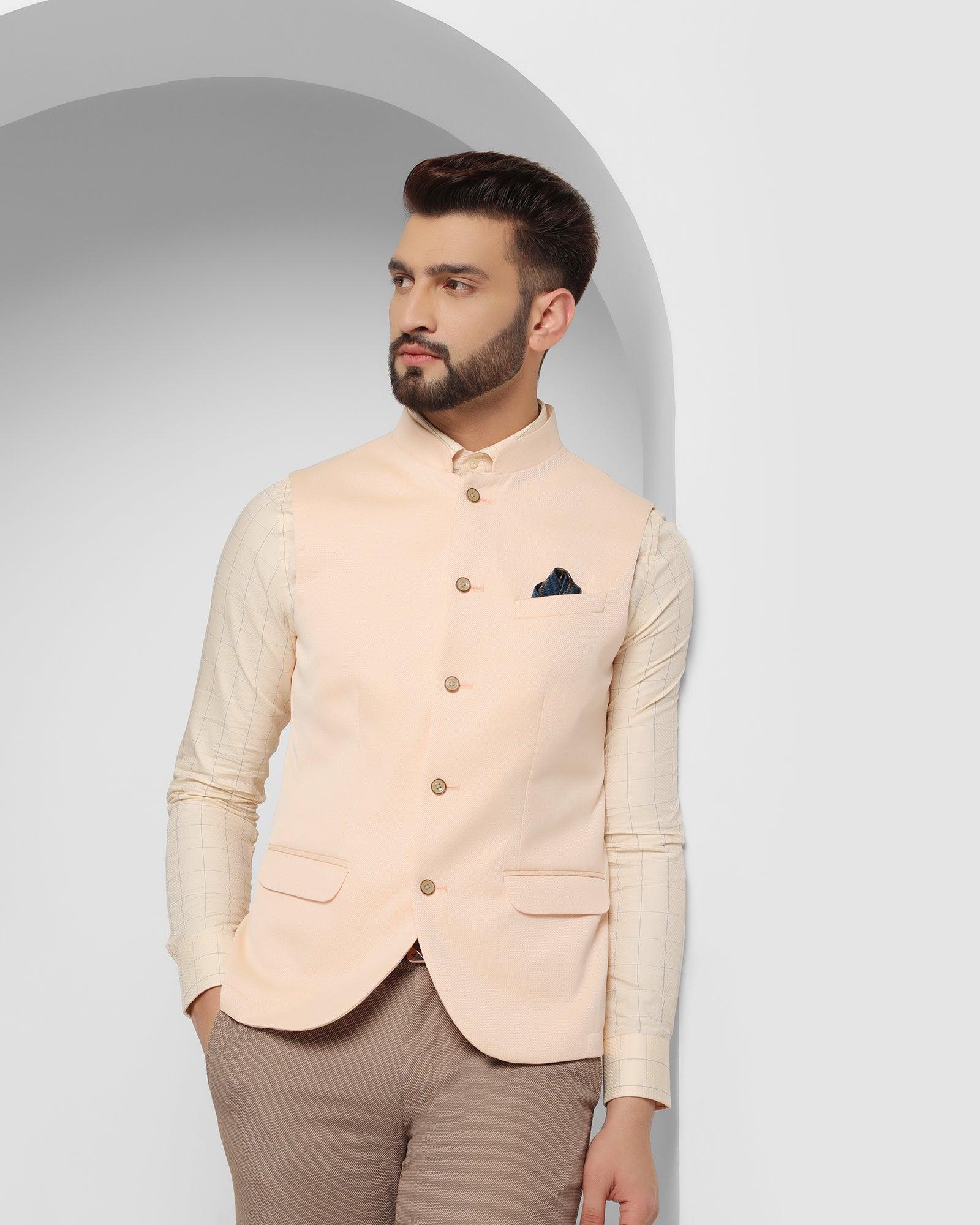 Textured Formal Bandhgala Waistcoat In Yellow (Reef) - Blackberrys