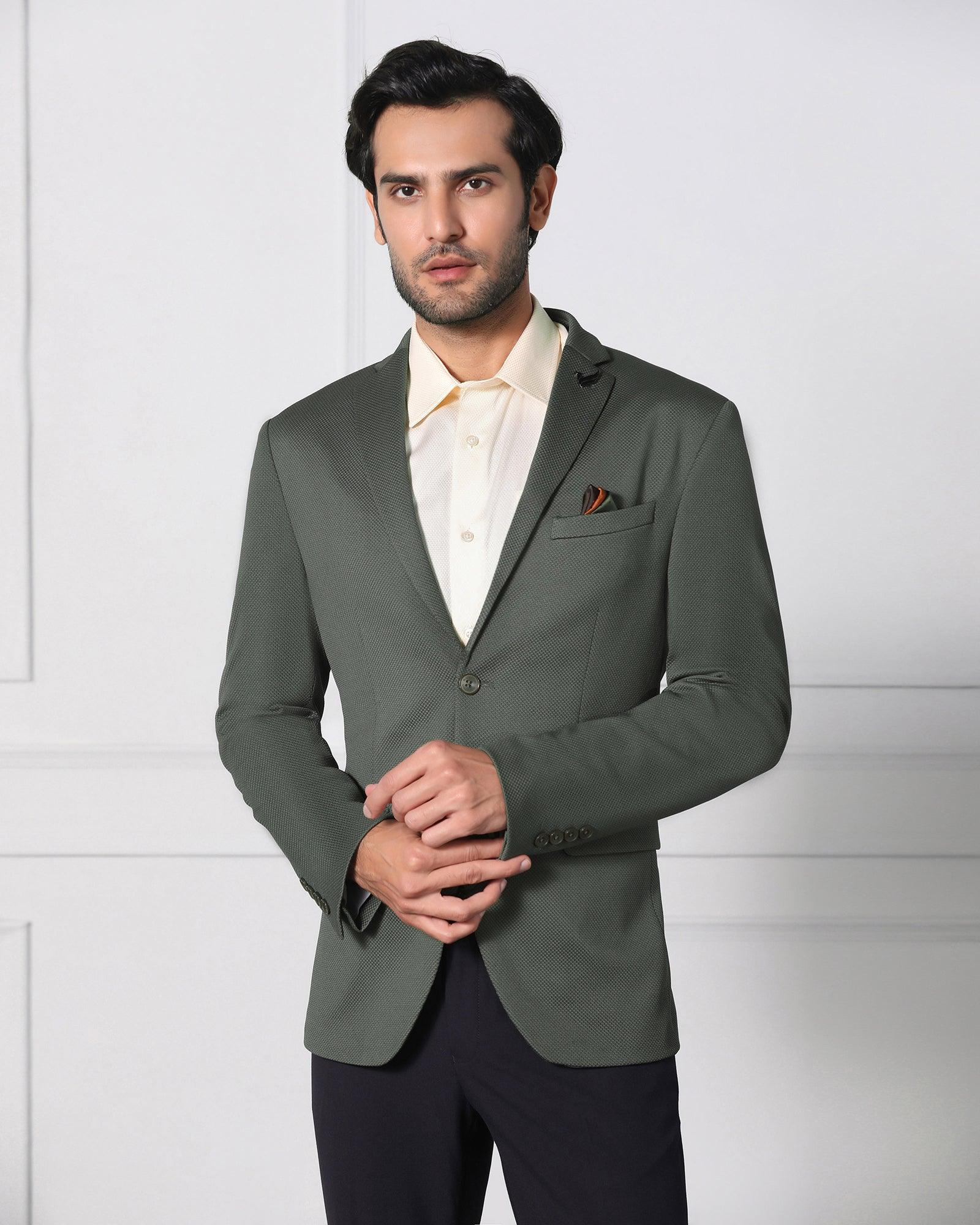 Textured Formal Blazer In Olive (Japson) - Blackberrys