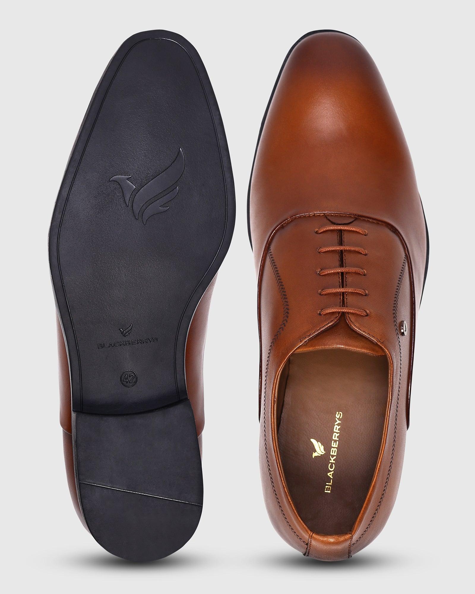 Textured Leather Oxford Shoes In Tan (Lebum) - Blackberrys