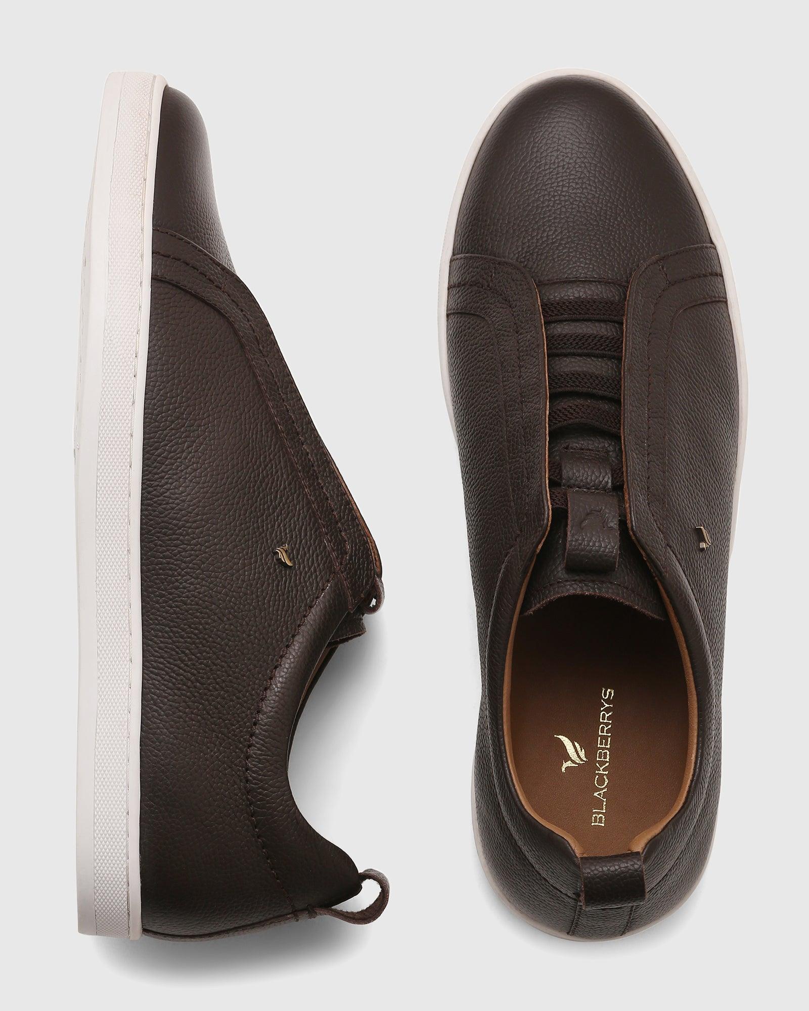 Textured Leather Sneakers In Chocolate Brown (Quel) - Blackberrys
