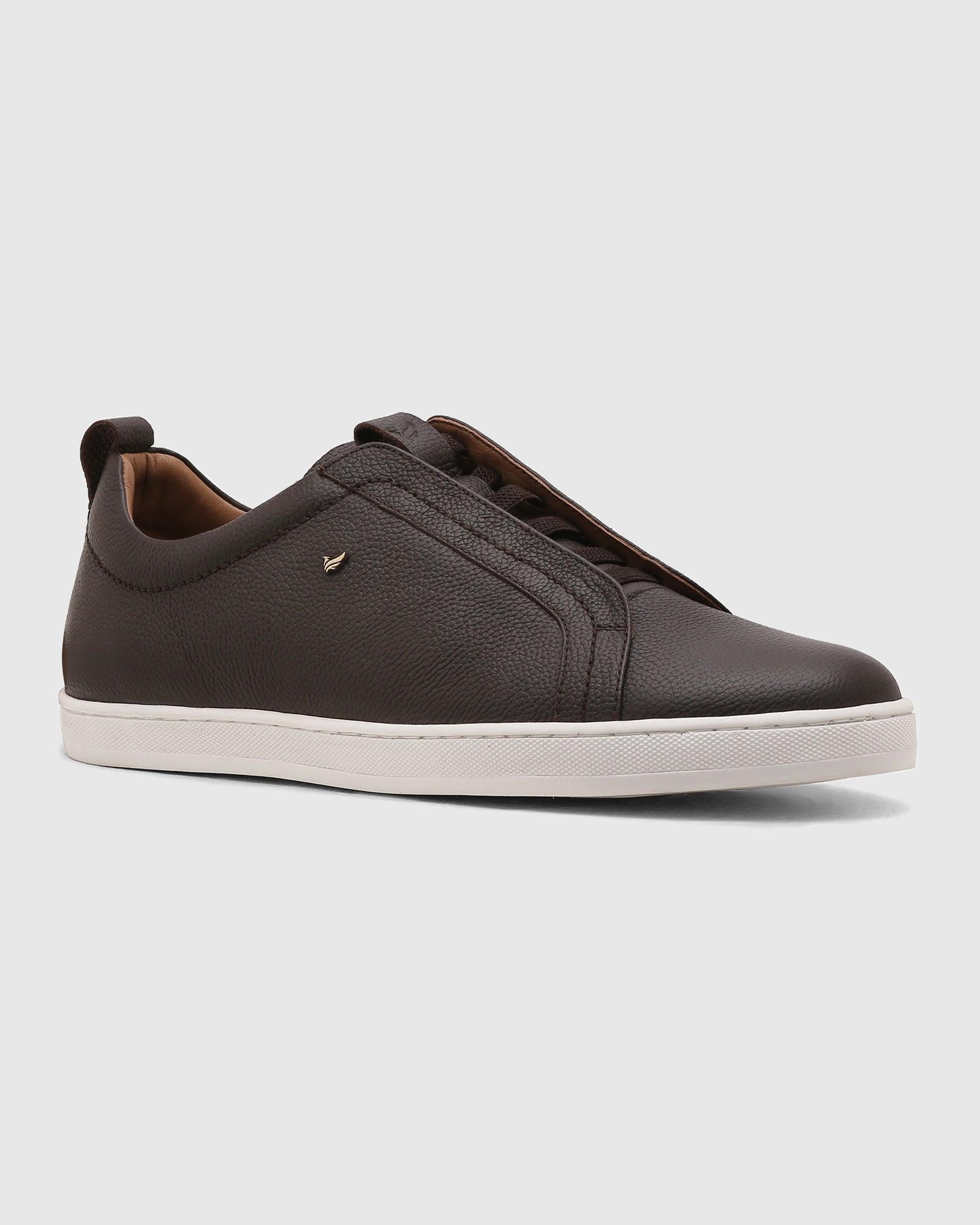 Textured Leather Sneakers In Chocolate Brown (Quel) - Blackberrys