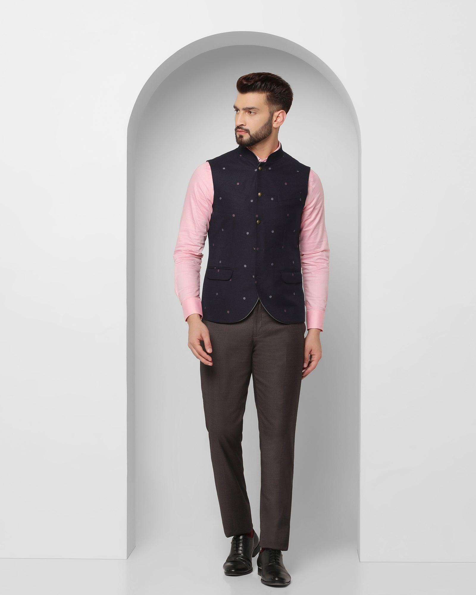Textured Reversible Bandhgala Waistcoat In Navy (Korbin) - Blackberrys