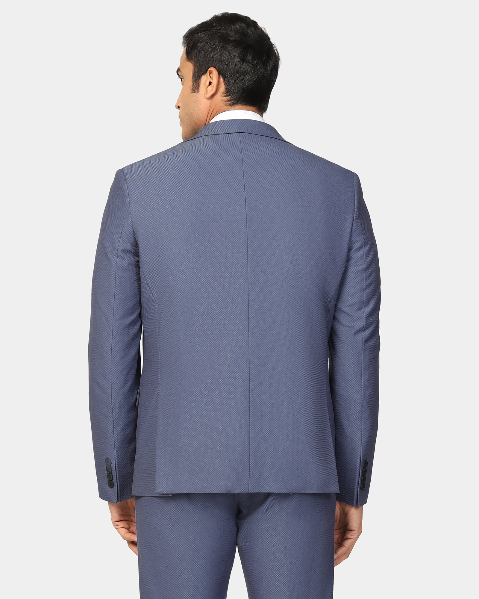 Three Piece Blue Textured Formal Suit - Ronnie