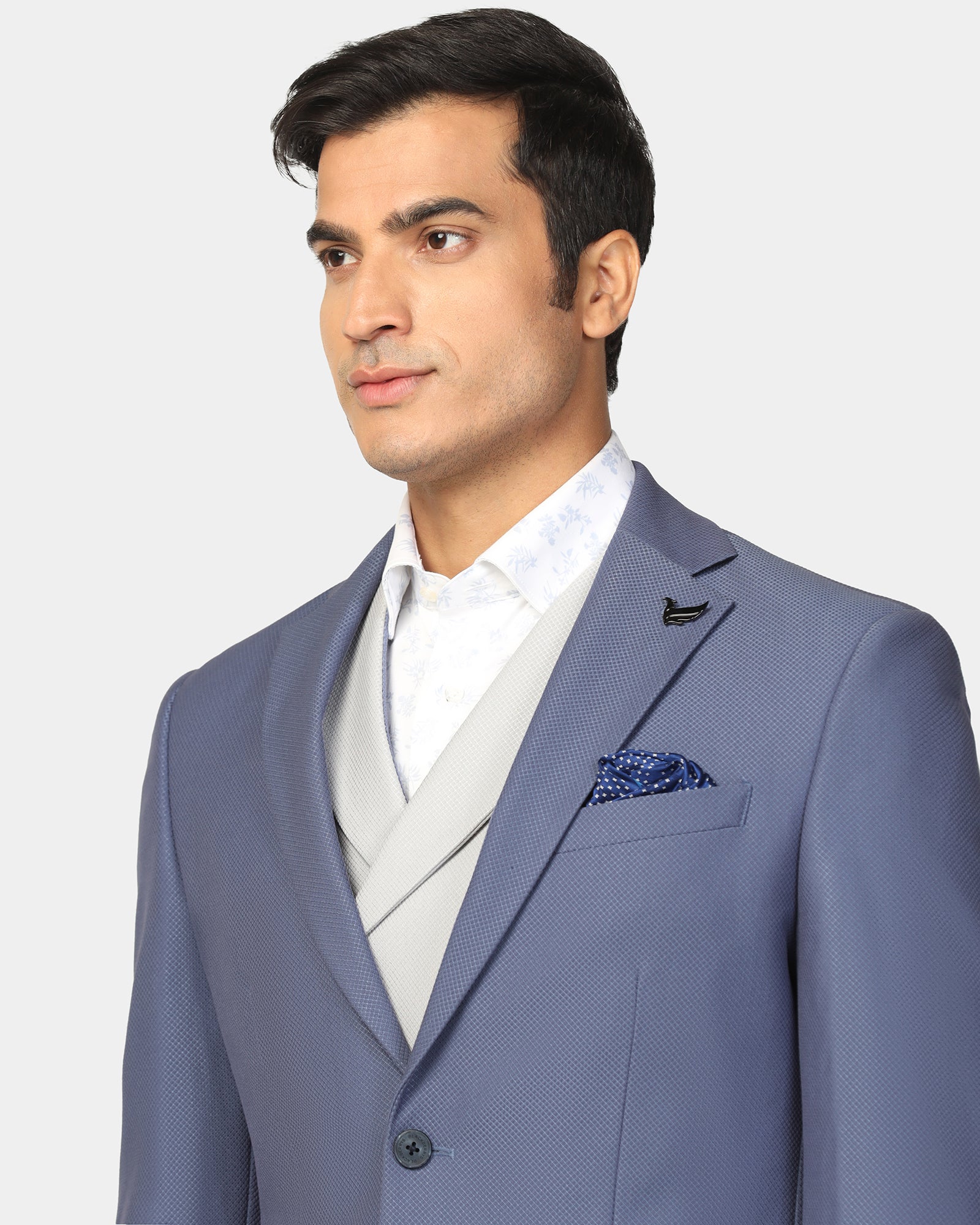Three Piece Blue Textured Formal Suit - Ronnie