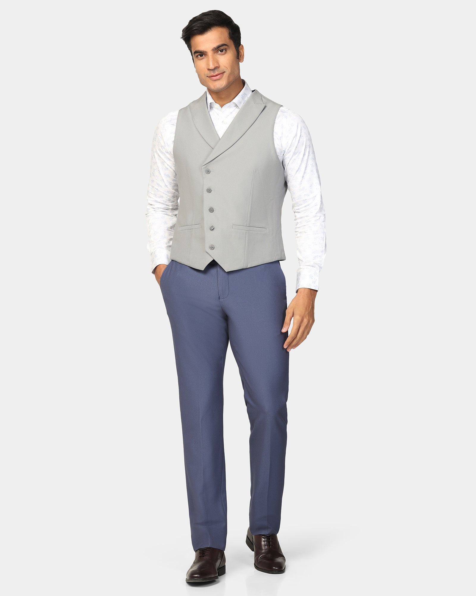 Three Piece Blue Textured Formal Suit - Ronnie