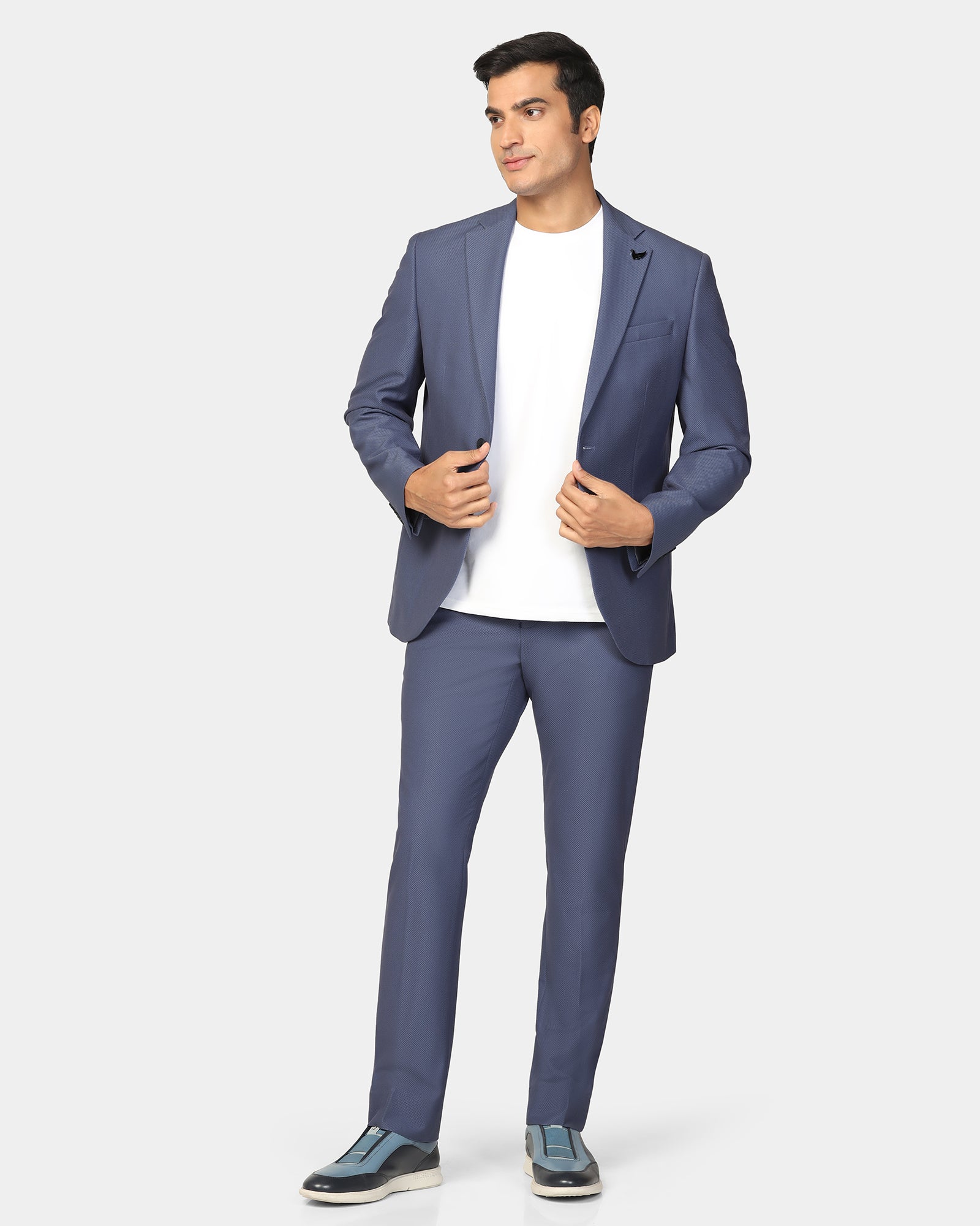 Three Piece Blue Textured Formal Suit - Ronnie