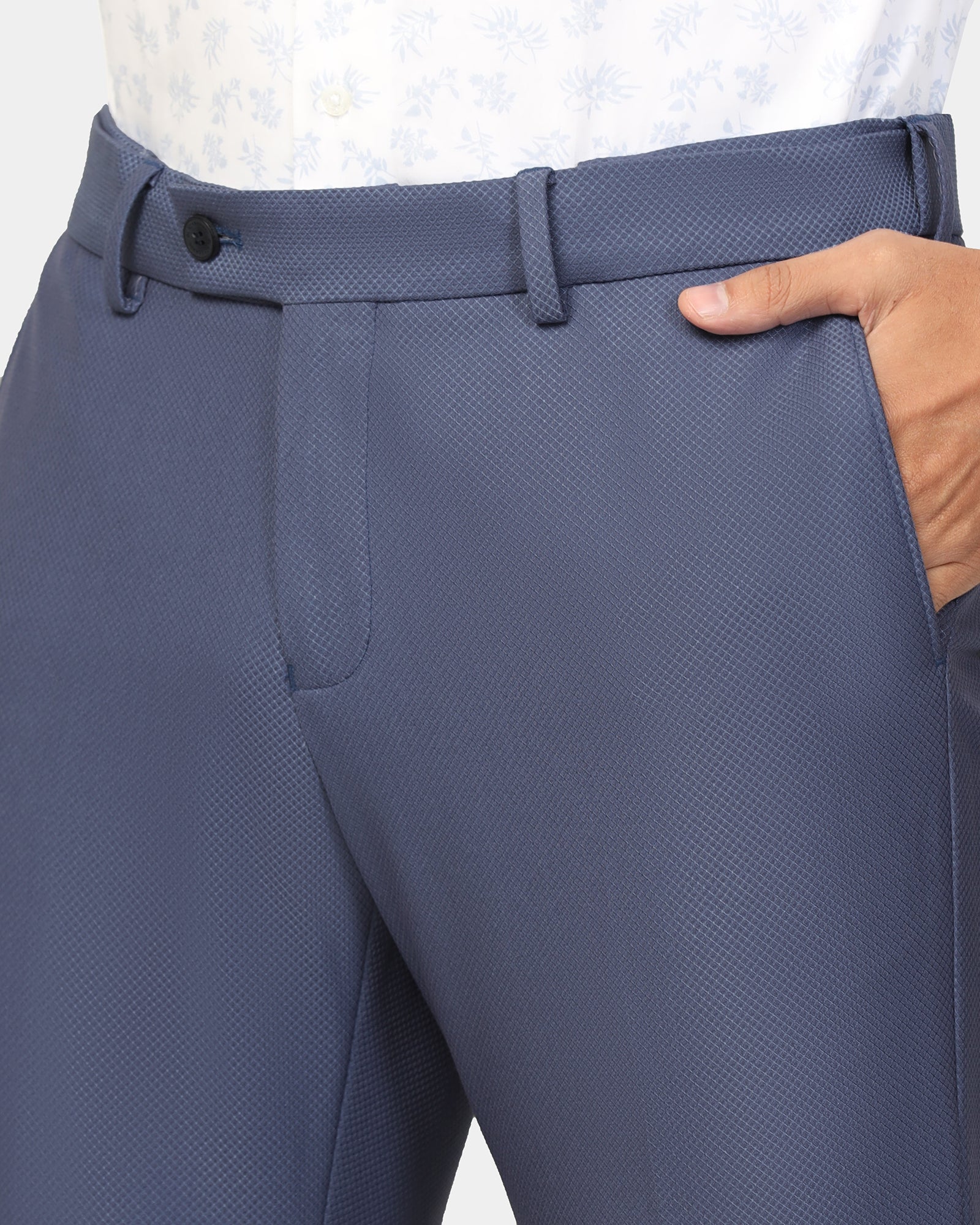 Three Piece Blue Textured Formal Suit - Ronnie