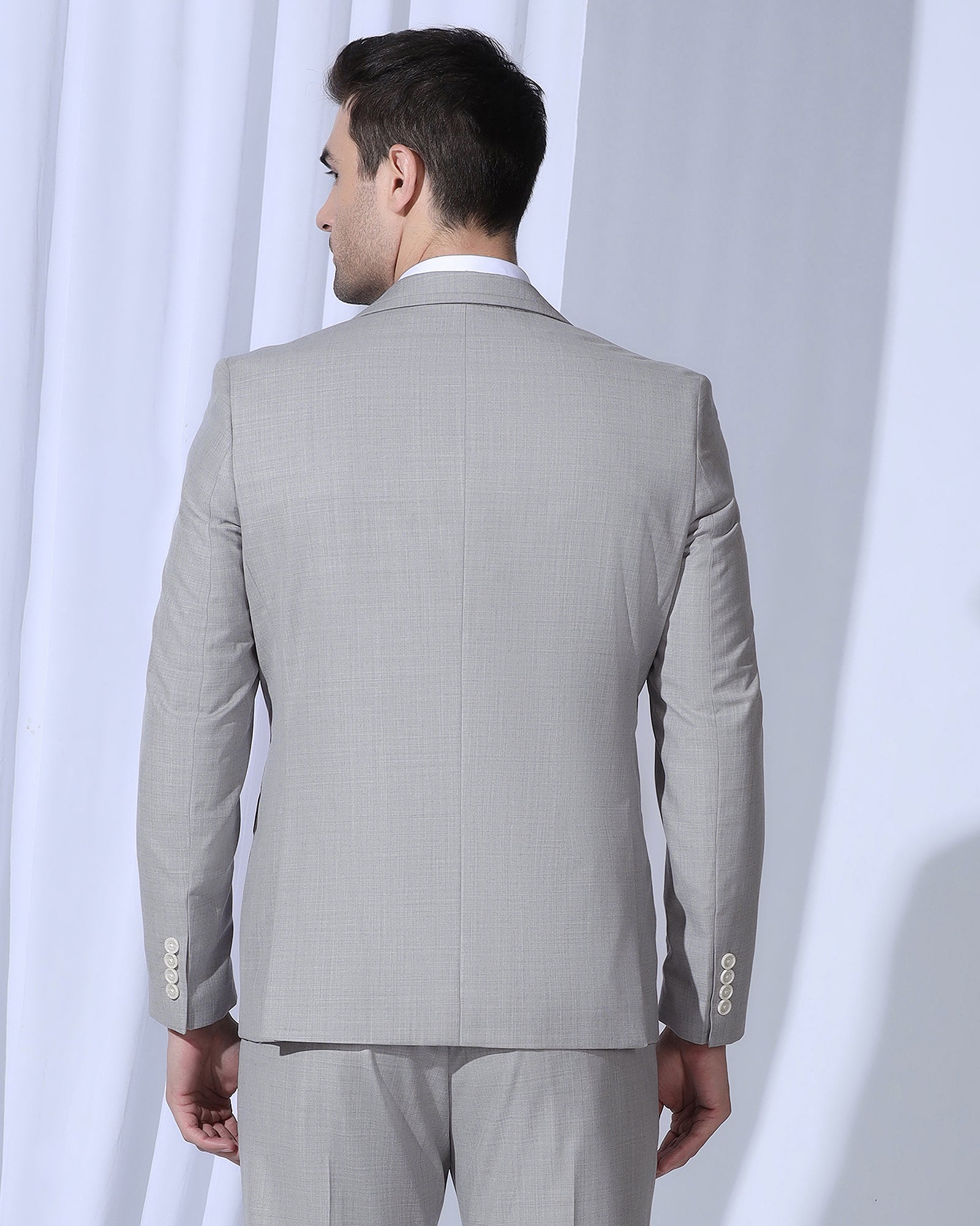 Three Piece Grey Solid Formal Suit - Oden