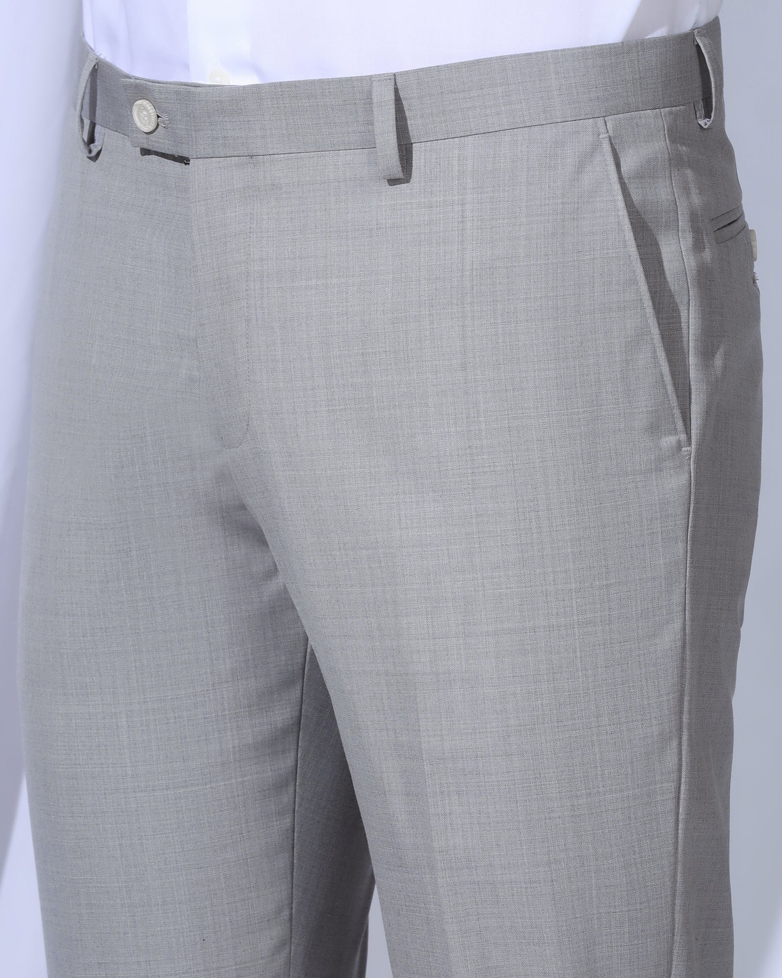 Three Piece Grey Solid Formal Suit - Oden