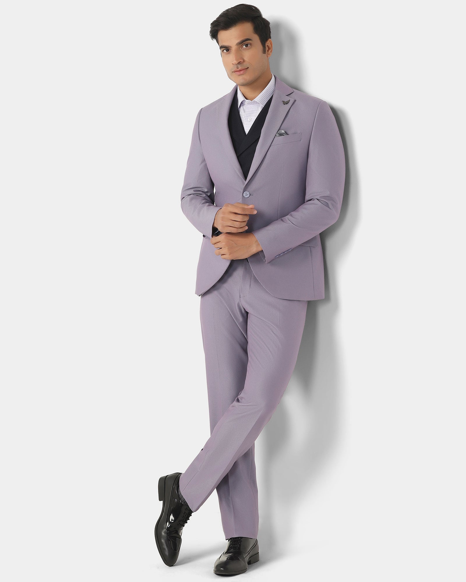 Three Piece Lavender Textured Formal Suit - Ronnie