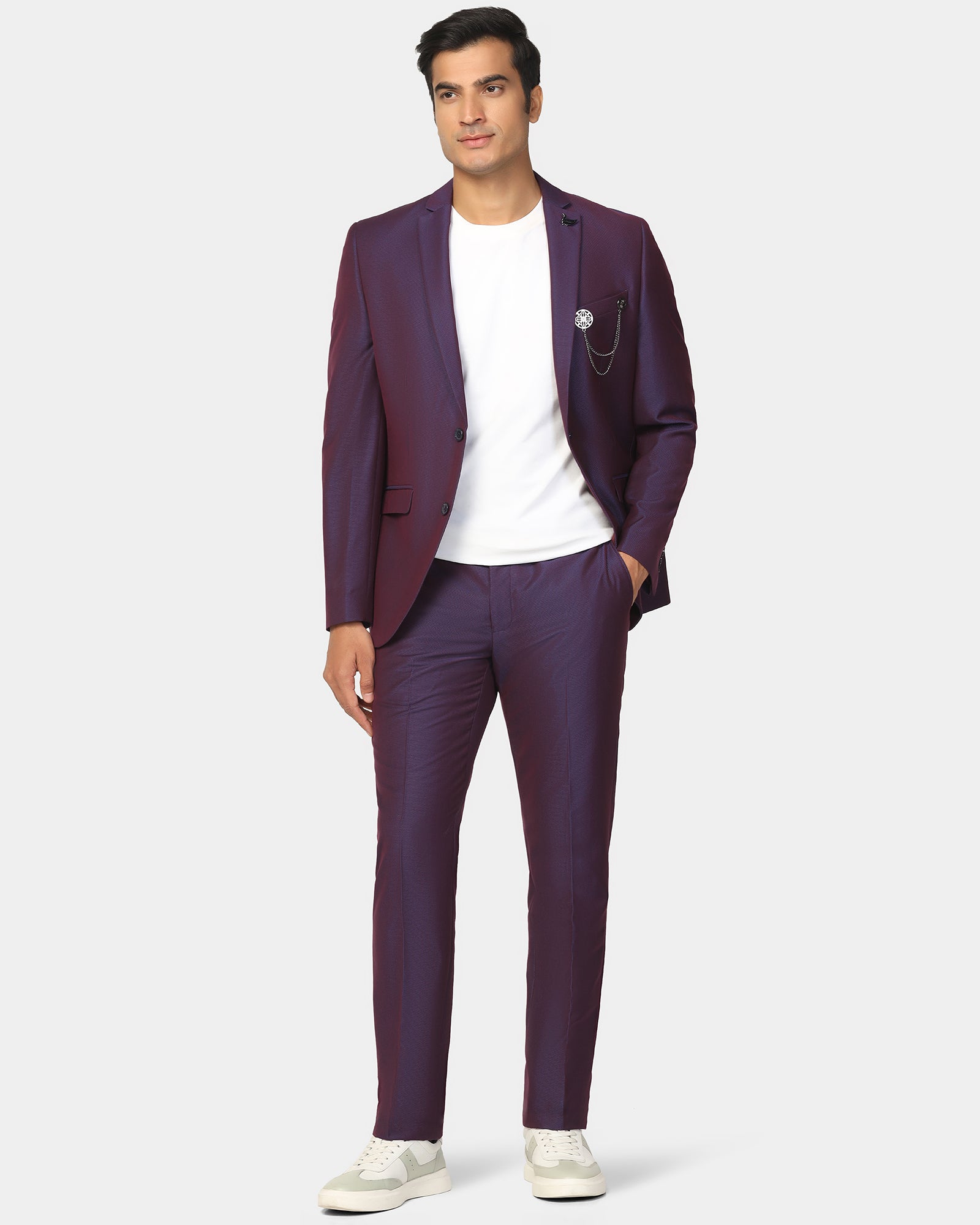 Three Piece Purple Textured Formal Suit - Zenin
