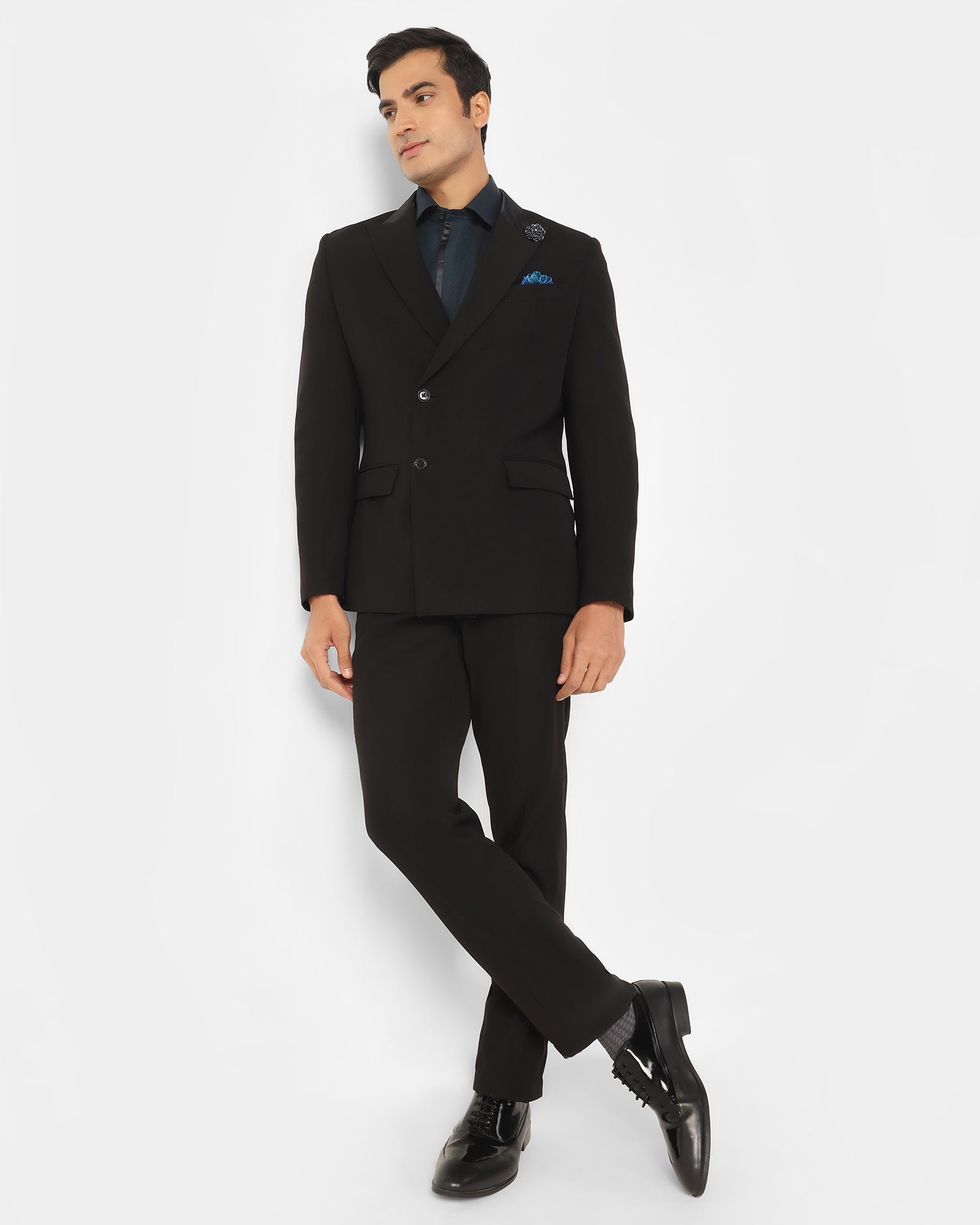 Two Piece Black Solid Formal Suit - Rizer
