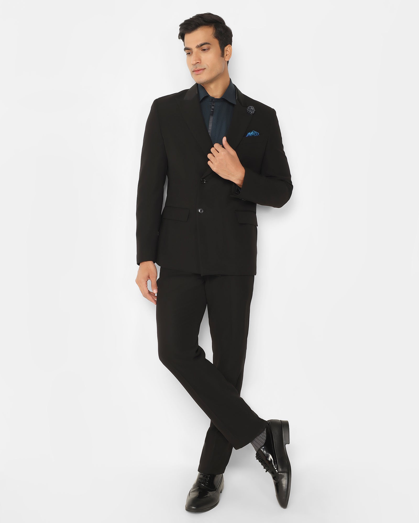 Two Piece Black Solid Formal Suit - Rizer