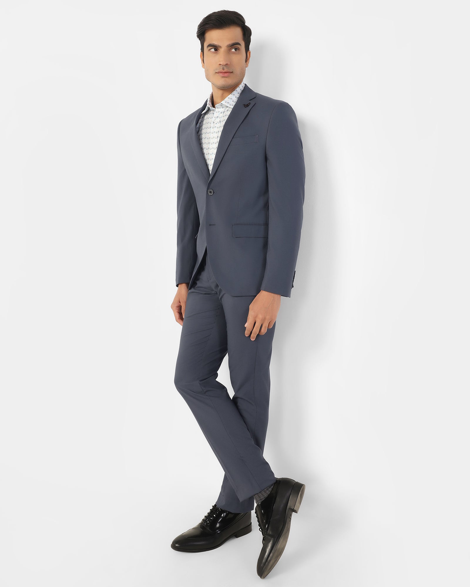 Two Piece Dark Grey Textured Formal Suit - Dave