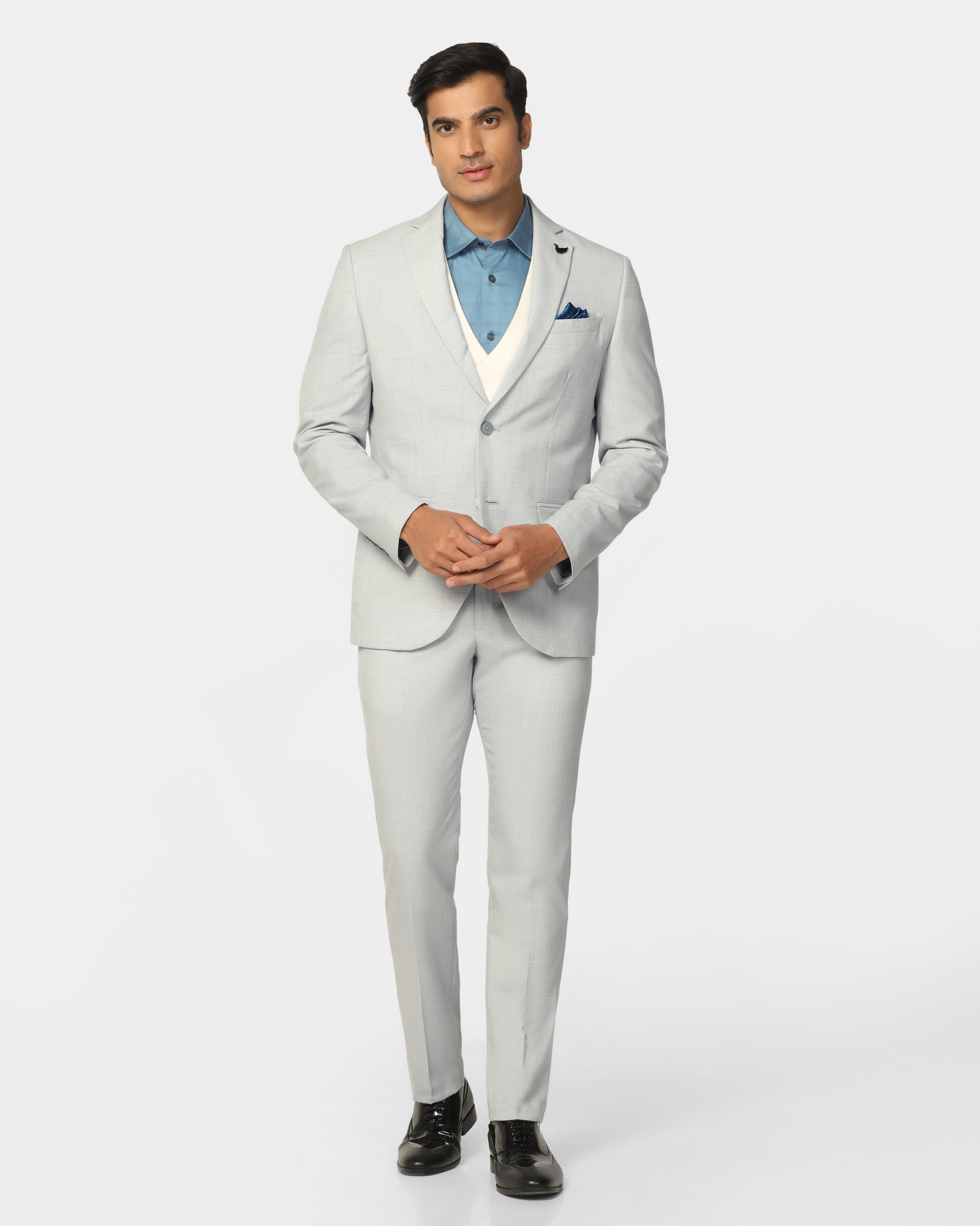 Two Piece Light Grey Check Formal Suit - Enrico