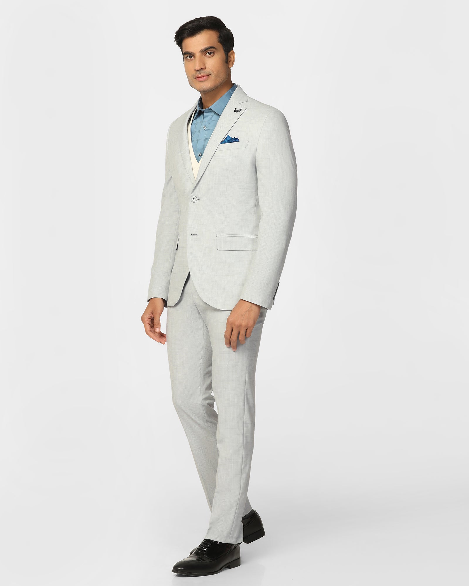 Two Piece Light Grey Check Formal Suit - Enrico