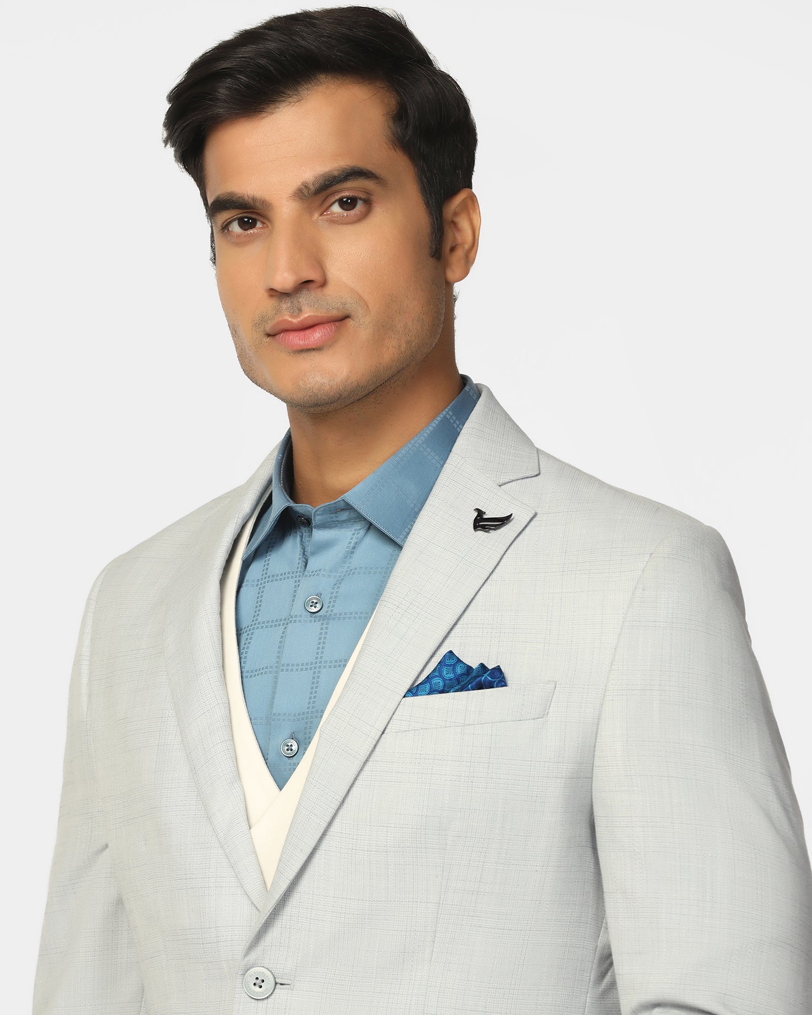 Two Piece Light Grey Check Formal Suit - Enrico