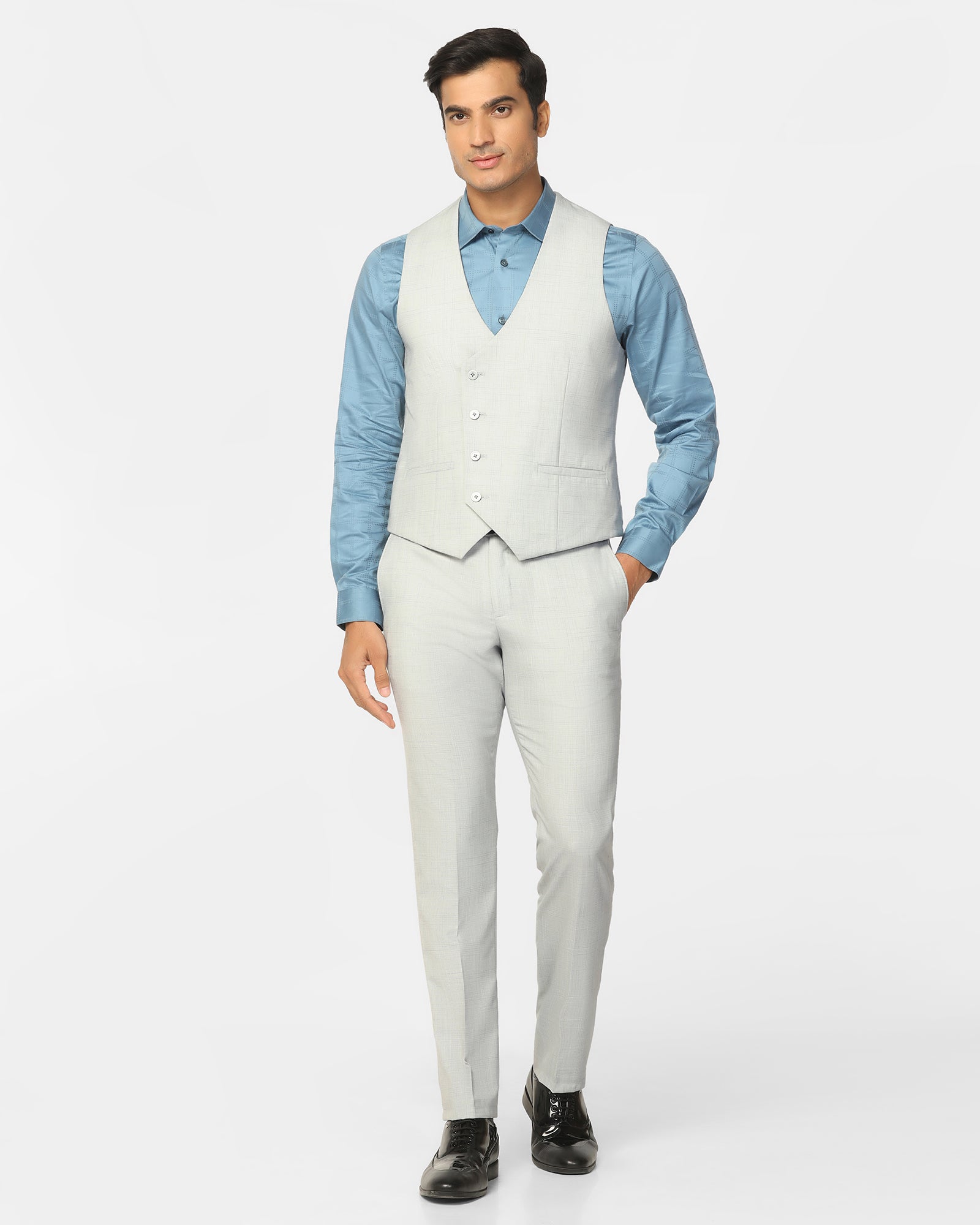 Two Piece Light Grey Check Formal Suit - Enrico