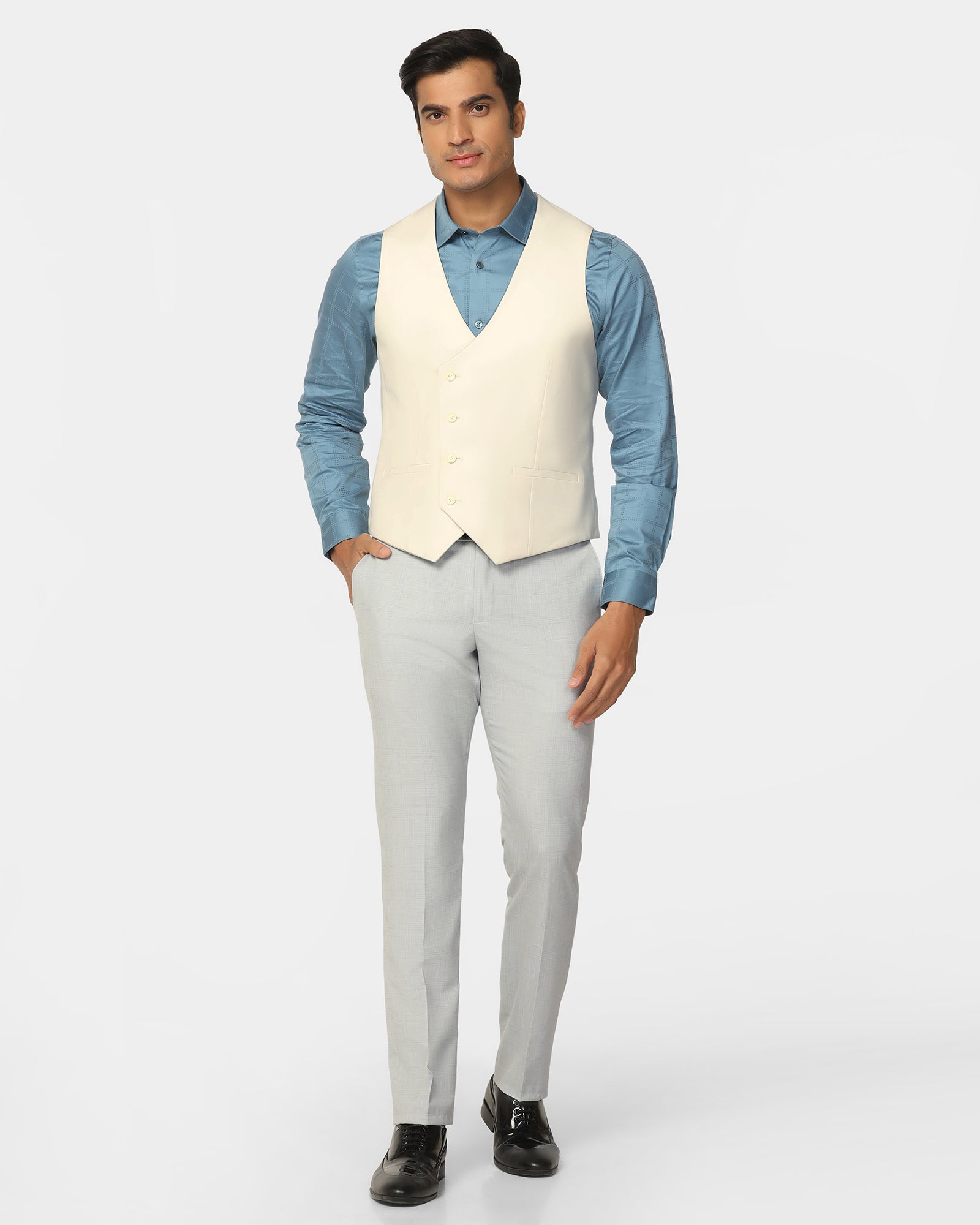 Two Piece Light Grey Check Formal Suit - Enrico