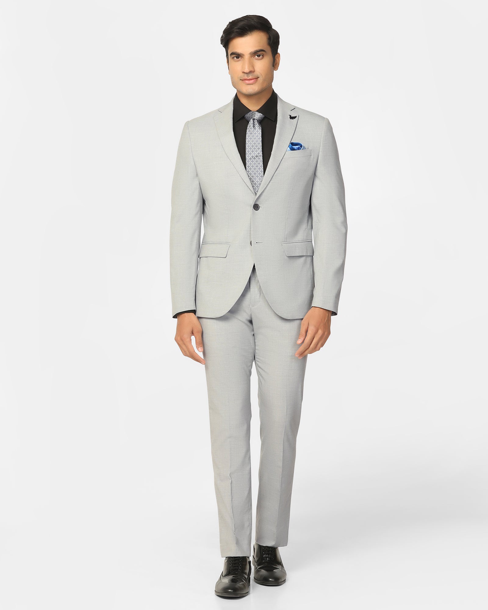 Two Piece Light Grey Textured Formal Suit - Dave